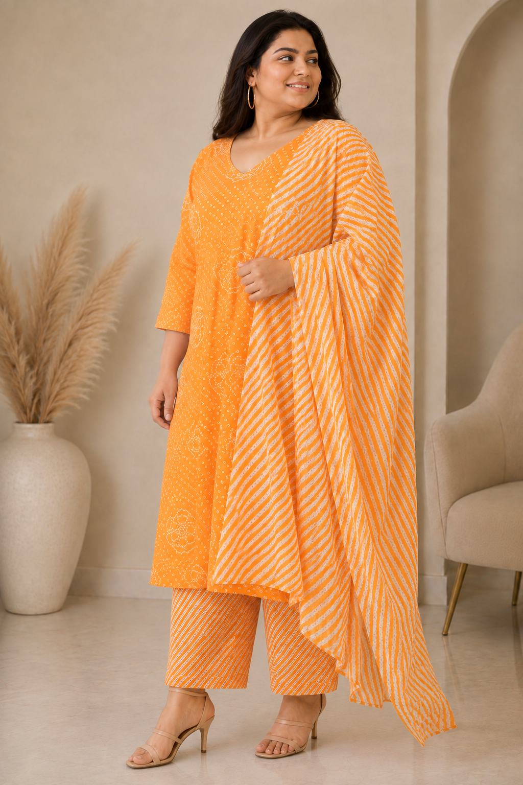 Orange Bandhani Grace Kurta Palazzo Set