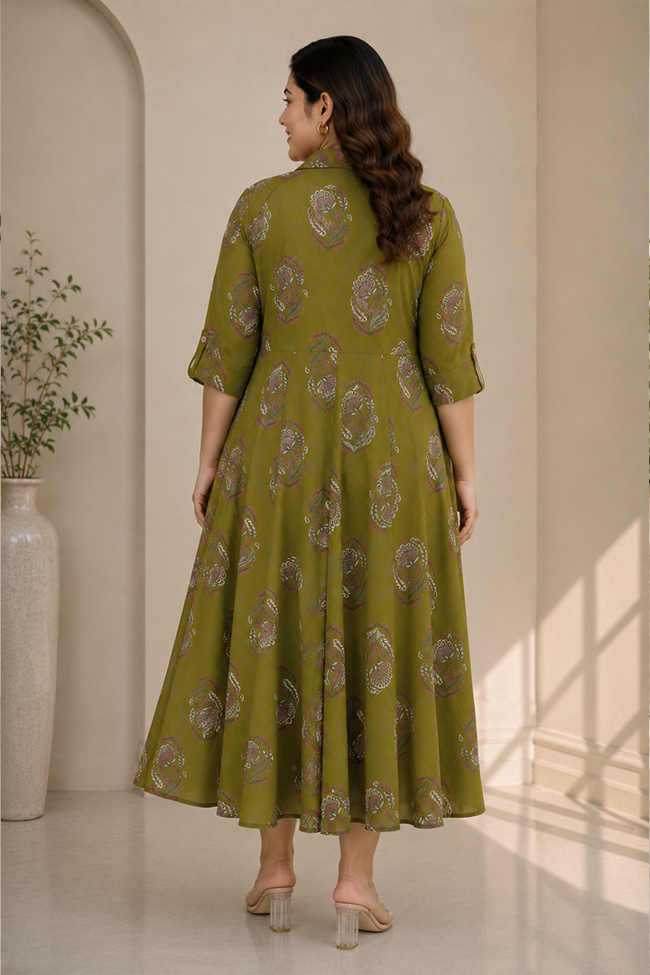 Olive Paisley Grace Flared Dress