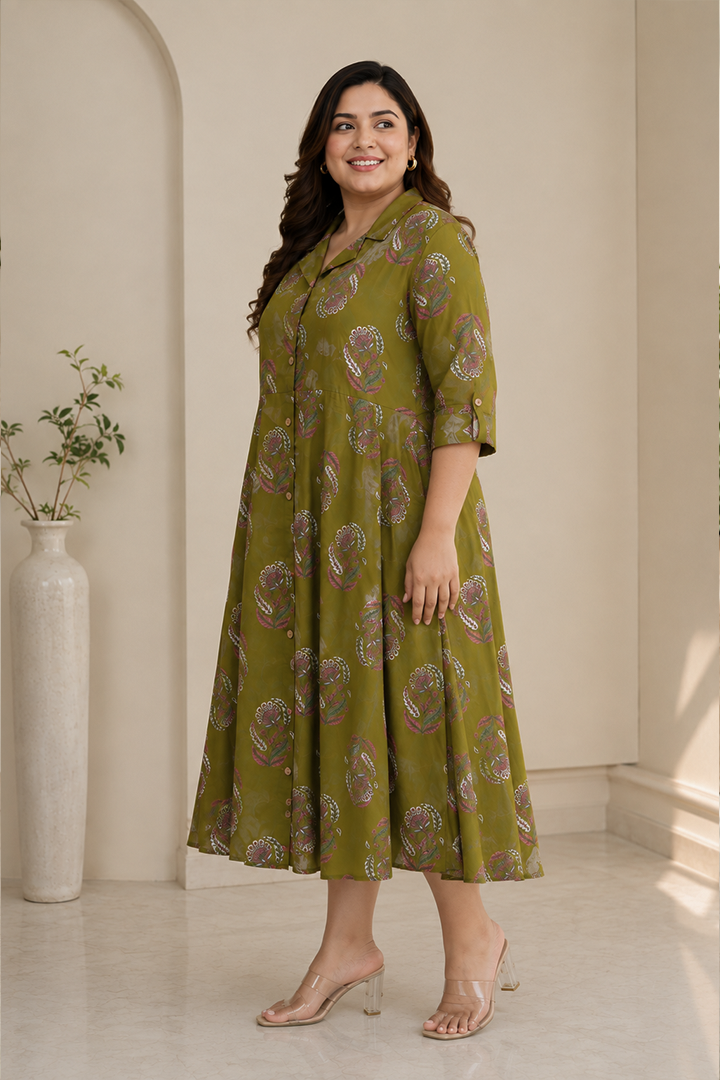 Olive Paisley Grace Flared Dress