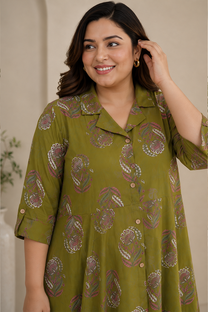 Olive Paisley Grace Flared Dress