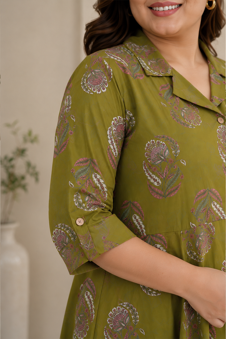 Olive Paisley Grace Flared Dress