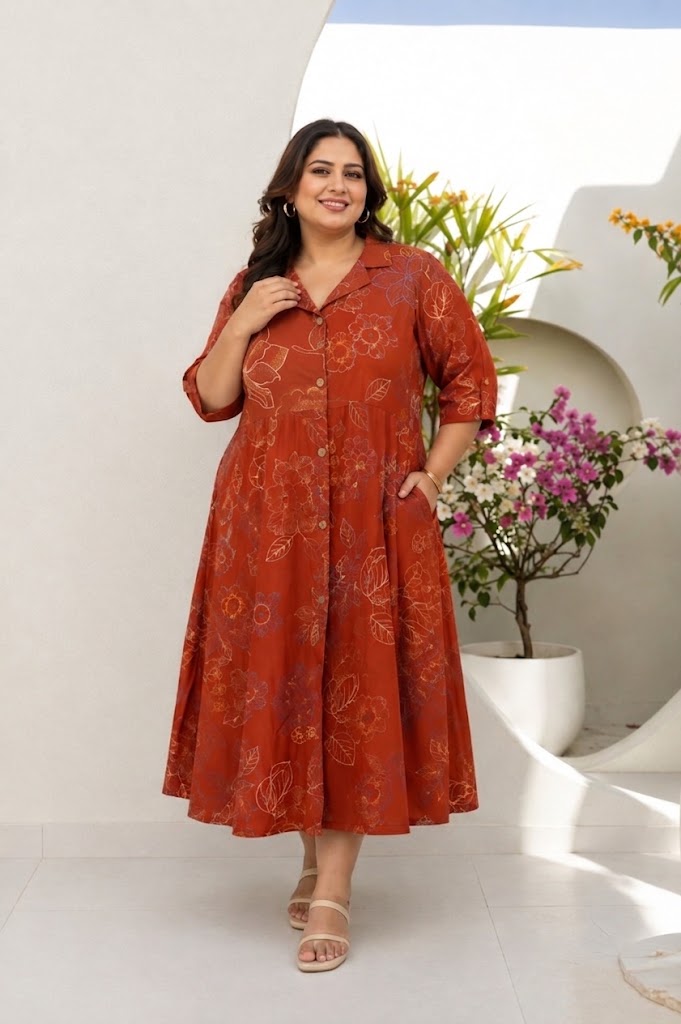 Red Floral Grace Flared Dress