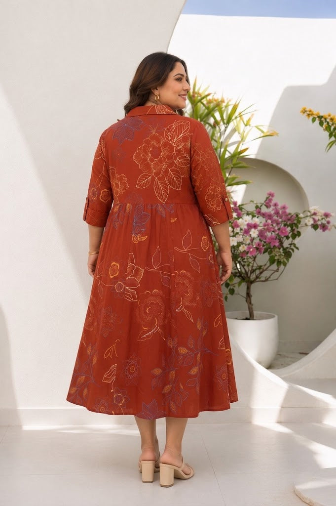 Red Floral Grace Flared Dress