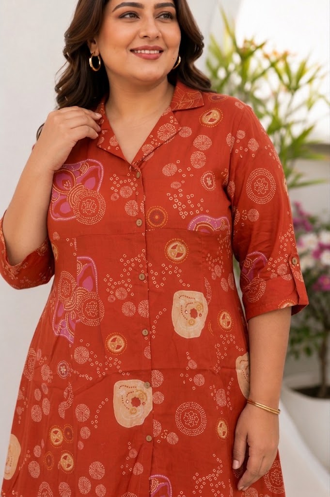Maroon Bandhani Bloom Shirt Dress