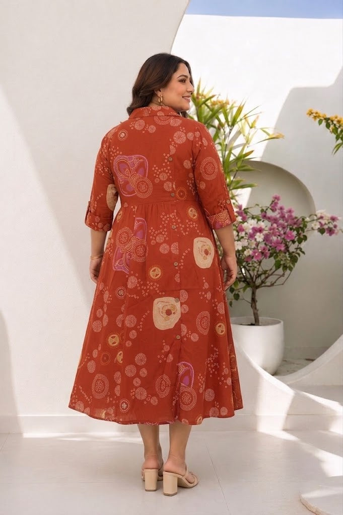 Maroon Bandhani Bloom Shirt Dress