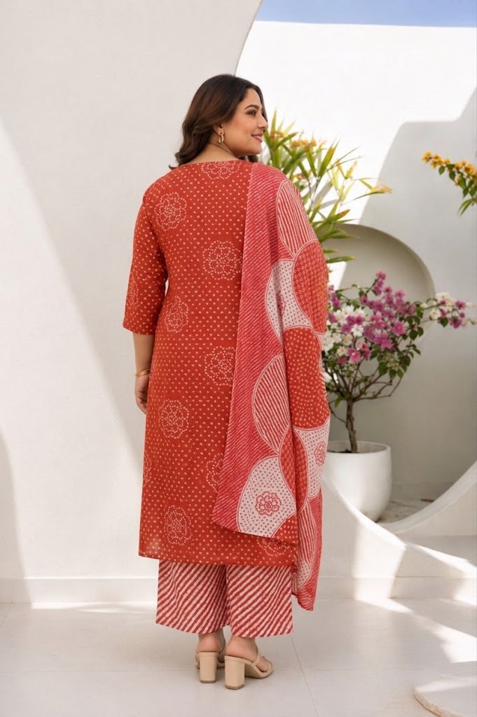 Red Bandhani Bloom Kurta Palazzo Set