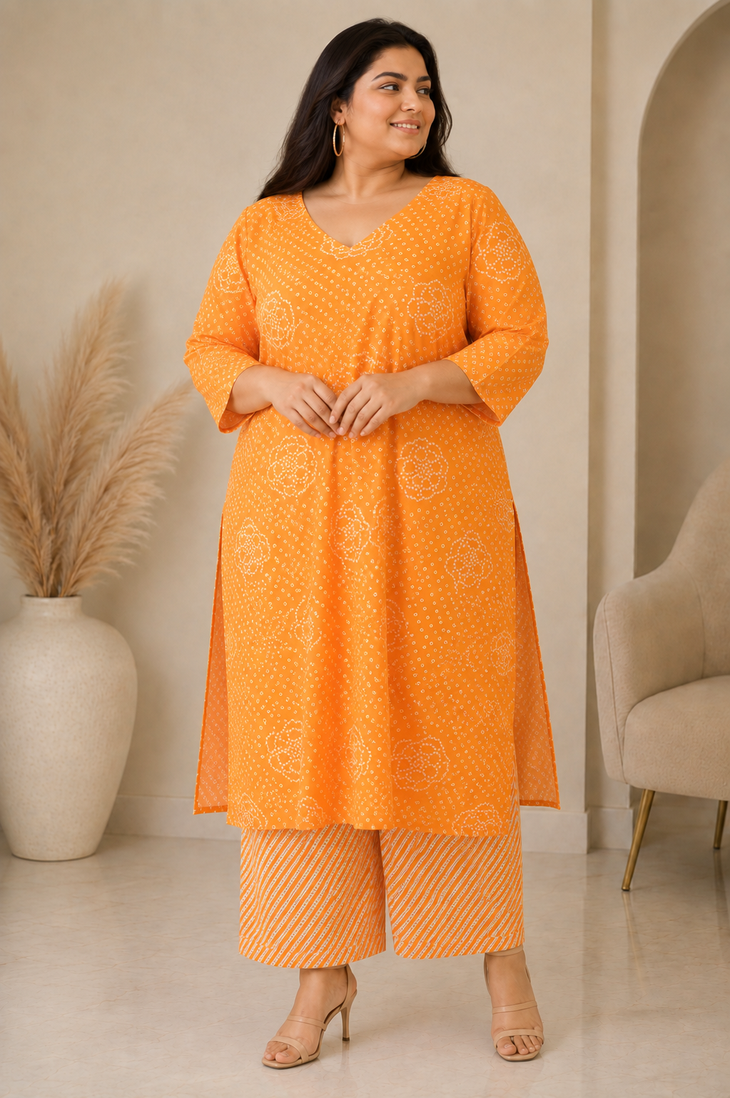 Orange Bandhani Grace Kurta Palazzo Set