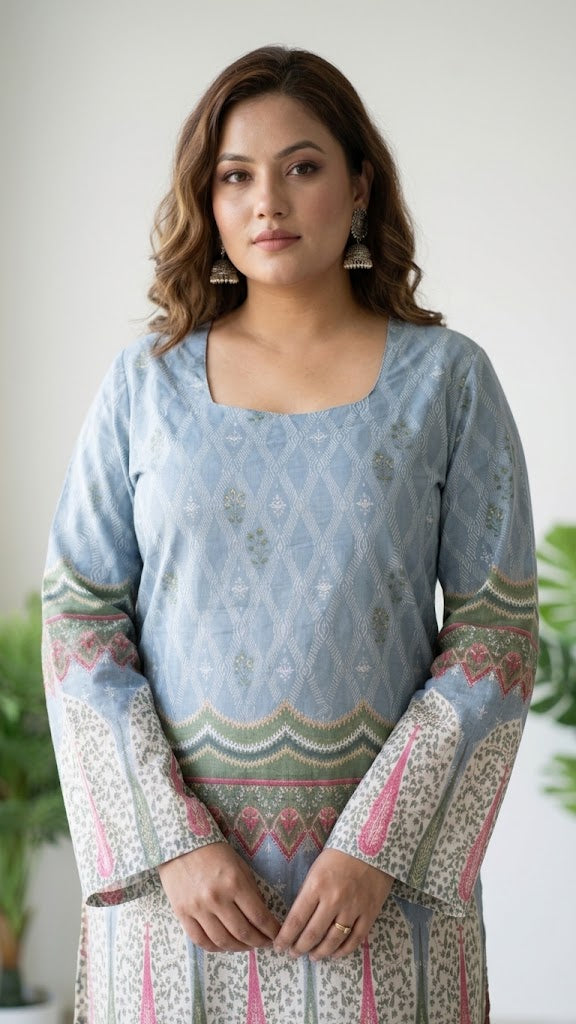 Sky Blue Dori Elegance Pure Cotton Short Top