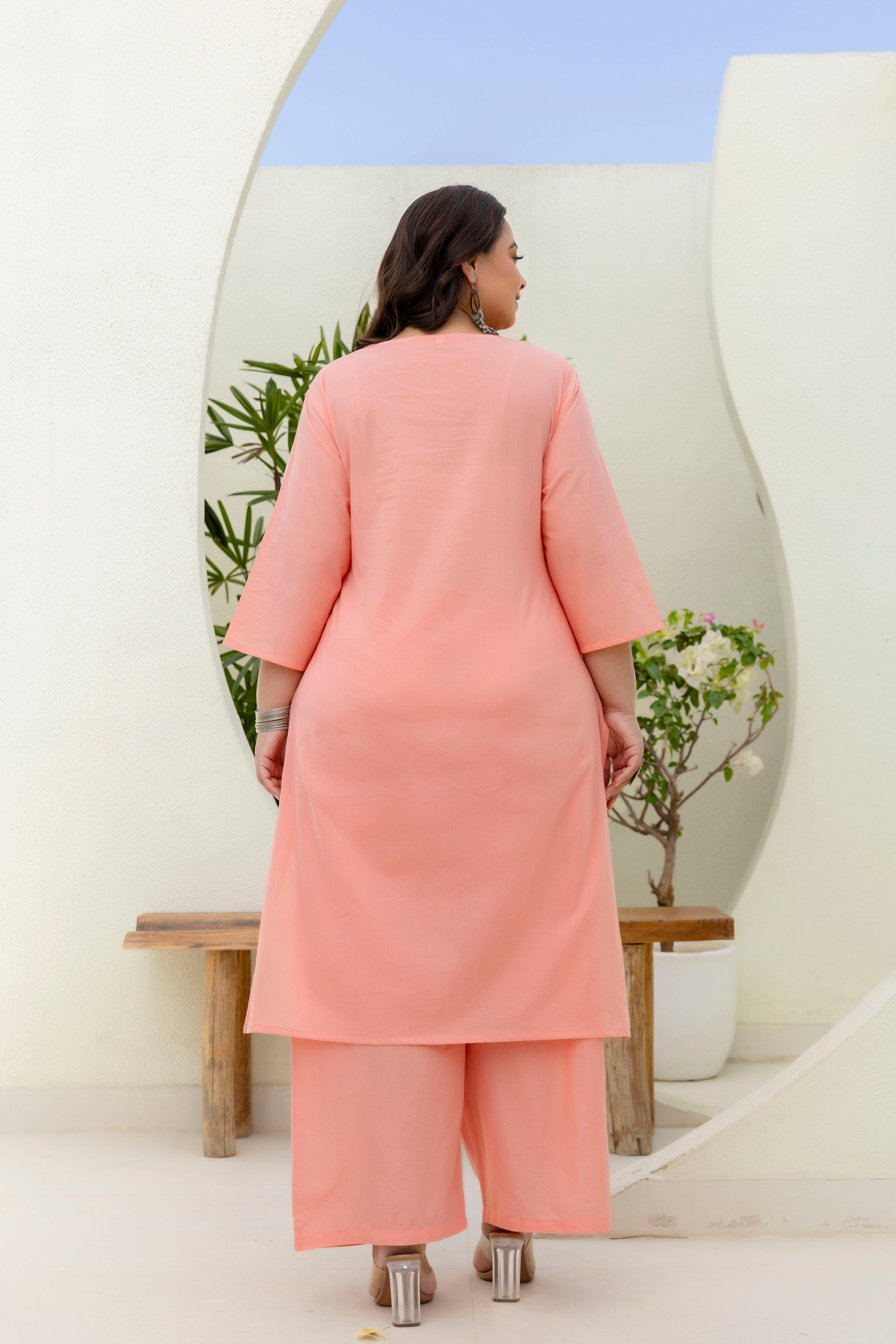 Light Orange Peach Kurta Set with Dupatta