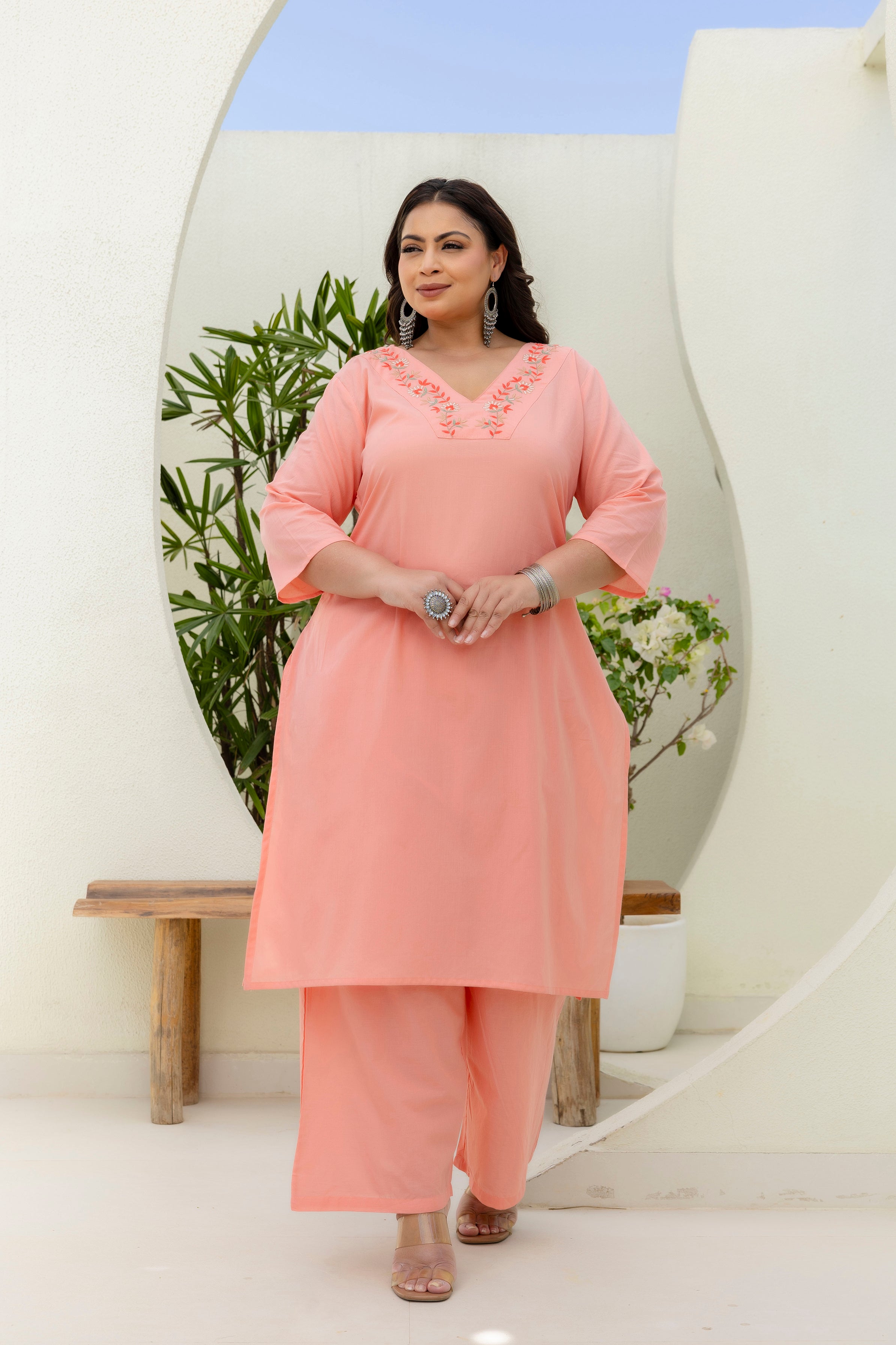 Light Orange Peach Kurta Set with Dupatta