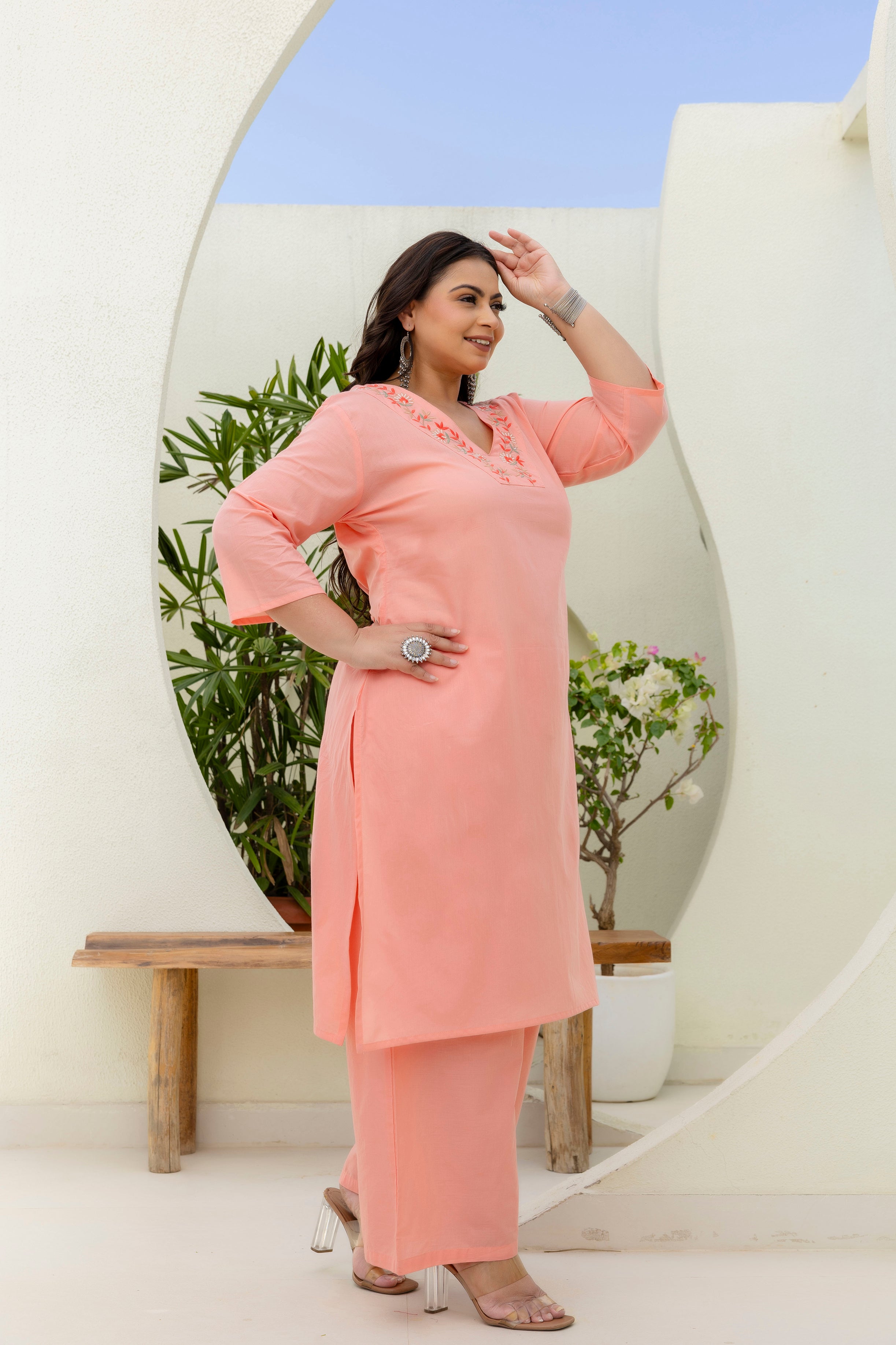Light Orange Peach Kurta Set with Dupatta