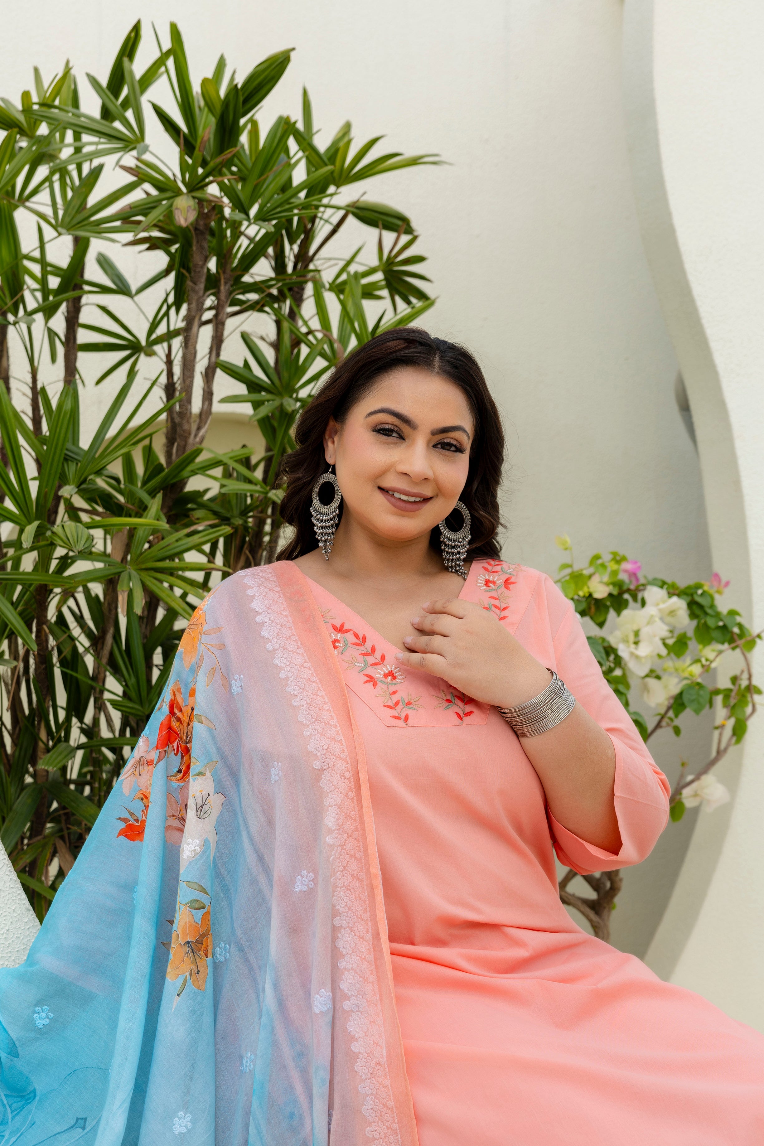 Light Orange Peach Kurta Set with Dupatta