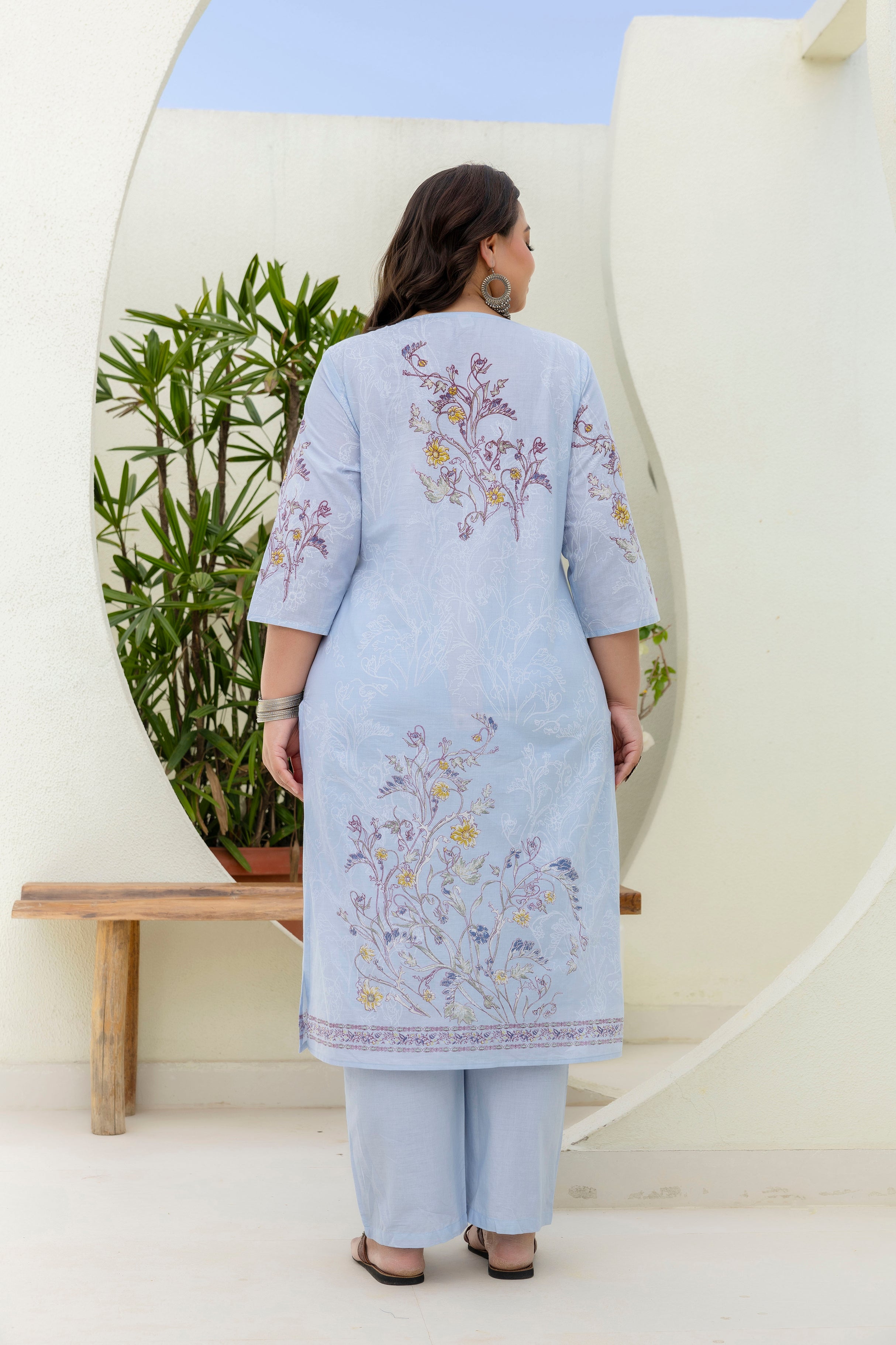 Blue Floral Kurta Set with Dupatta
