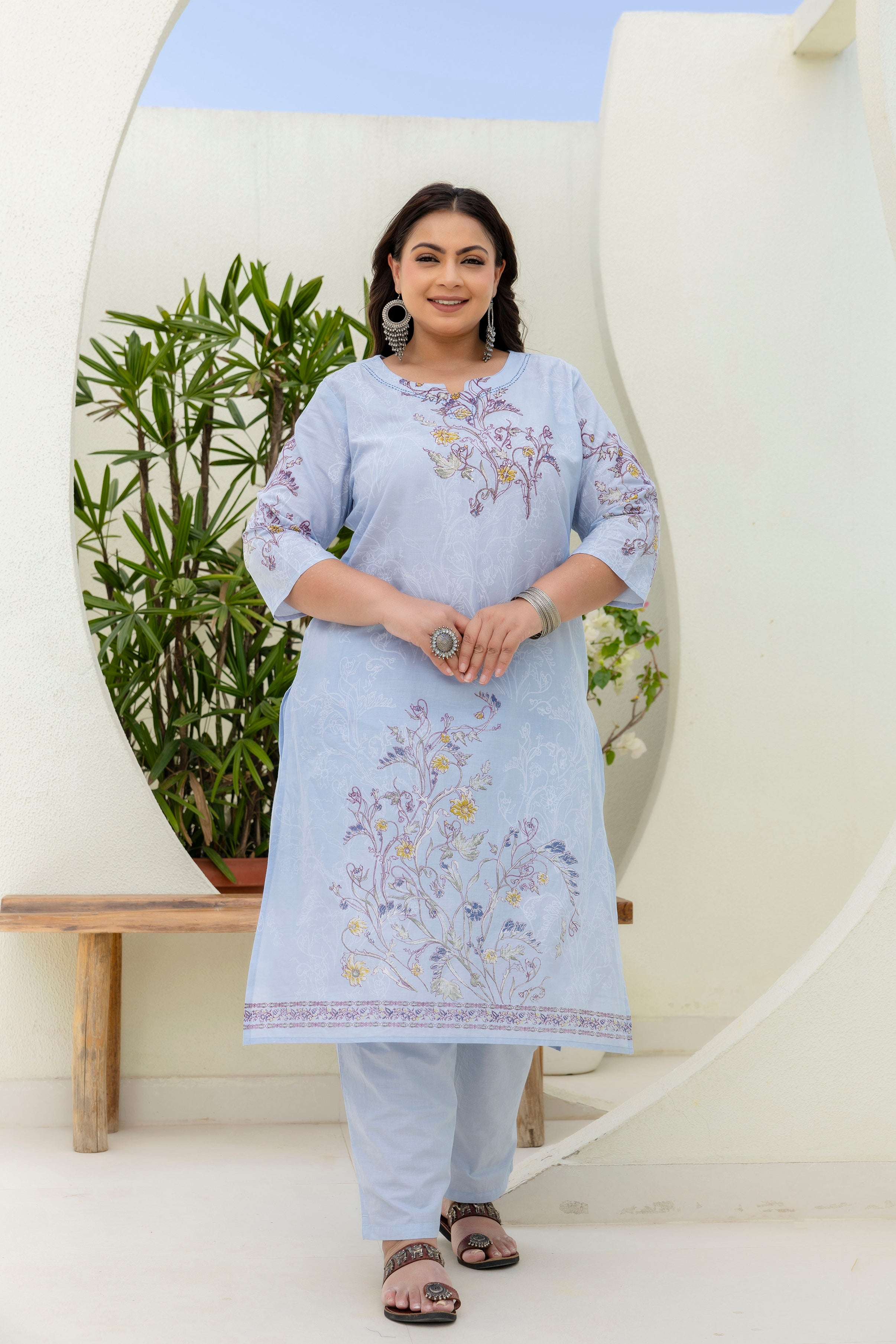 Blue Floral Kurta Set with Dupatta