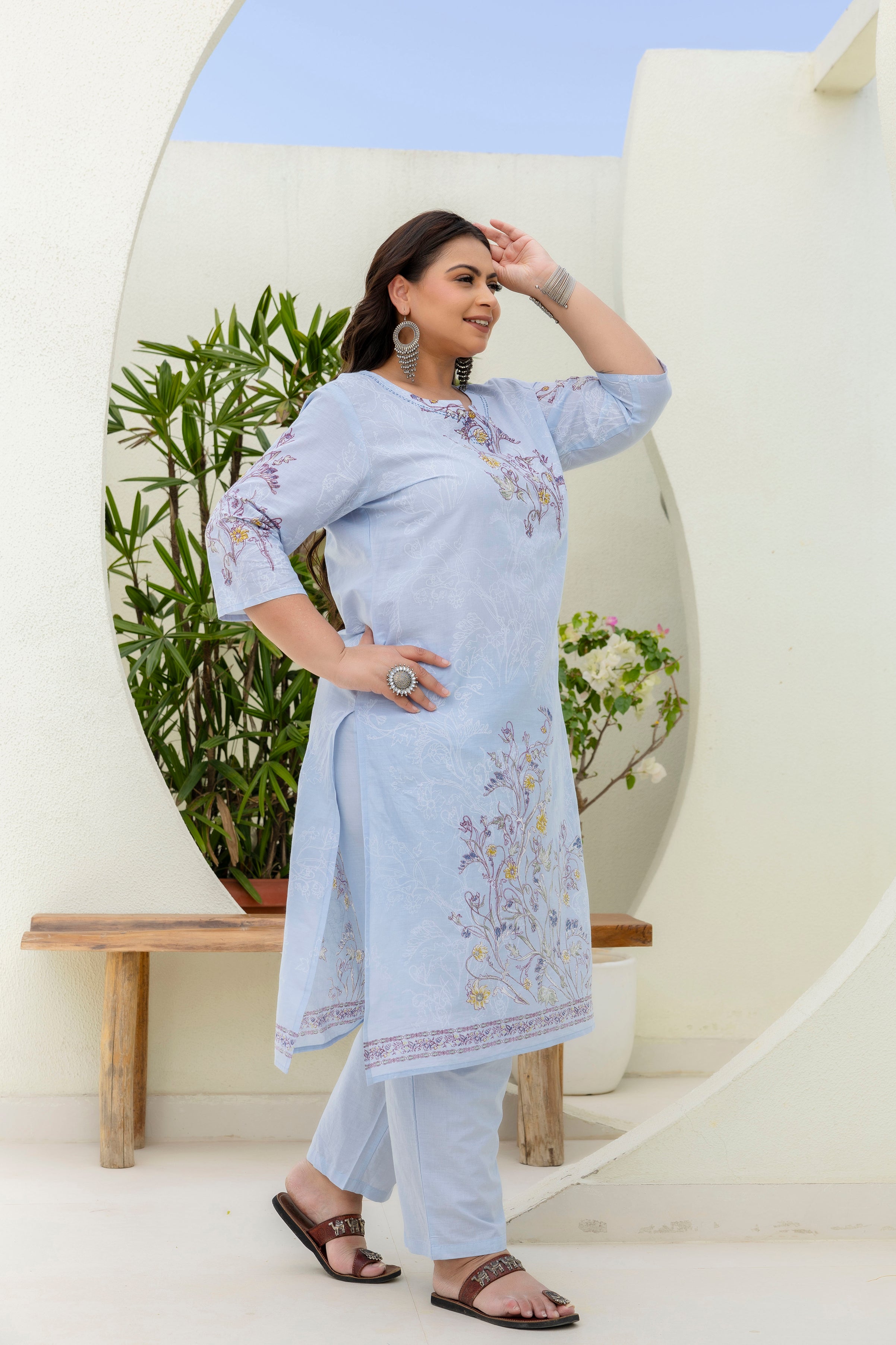 Blue Floral Kurta Set with Dupatta