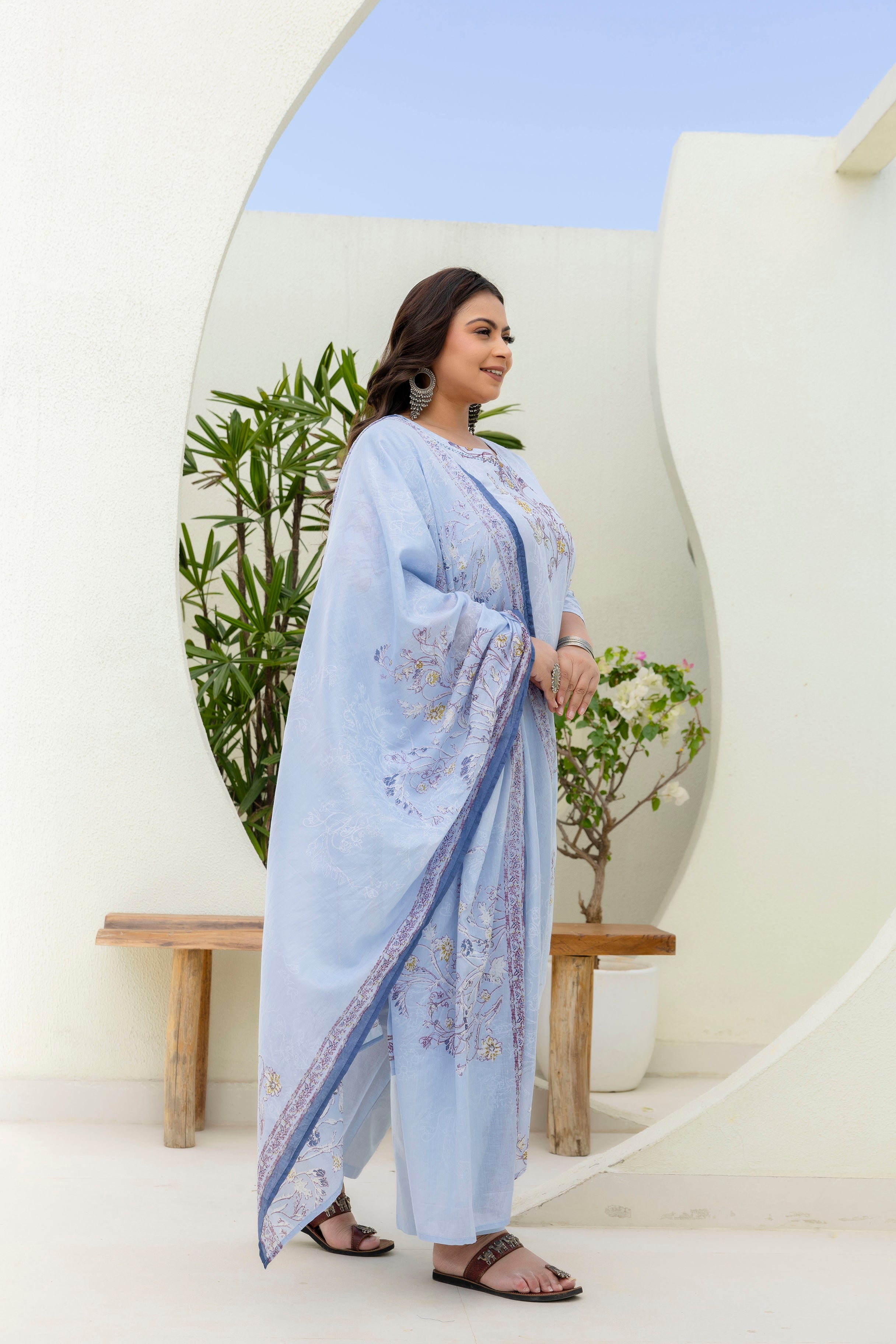 Blue Floral Kurta Set with Dupatta