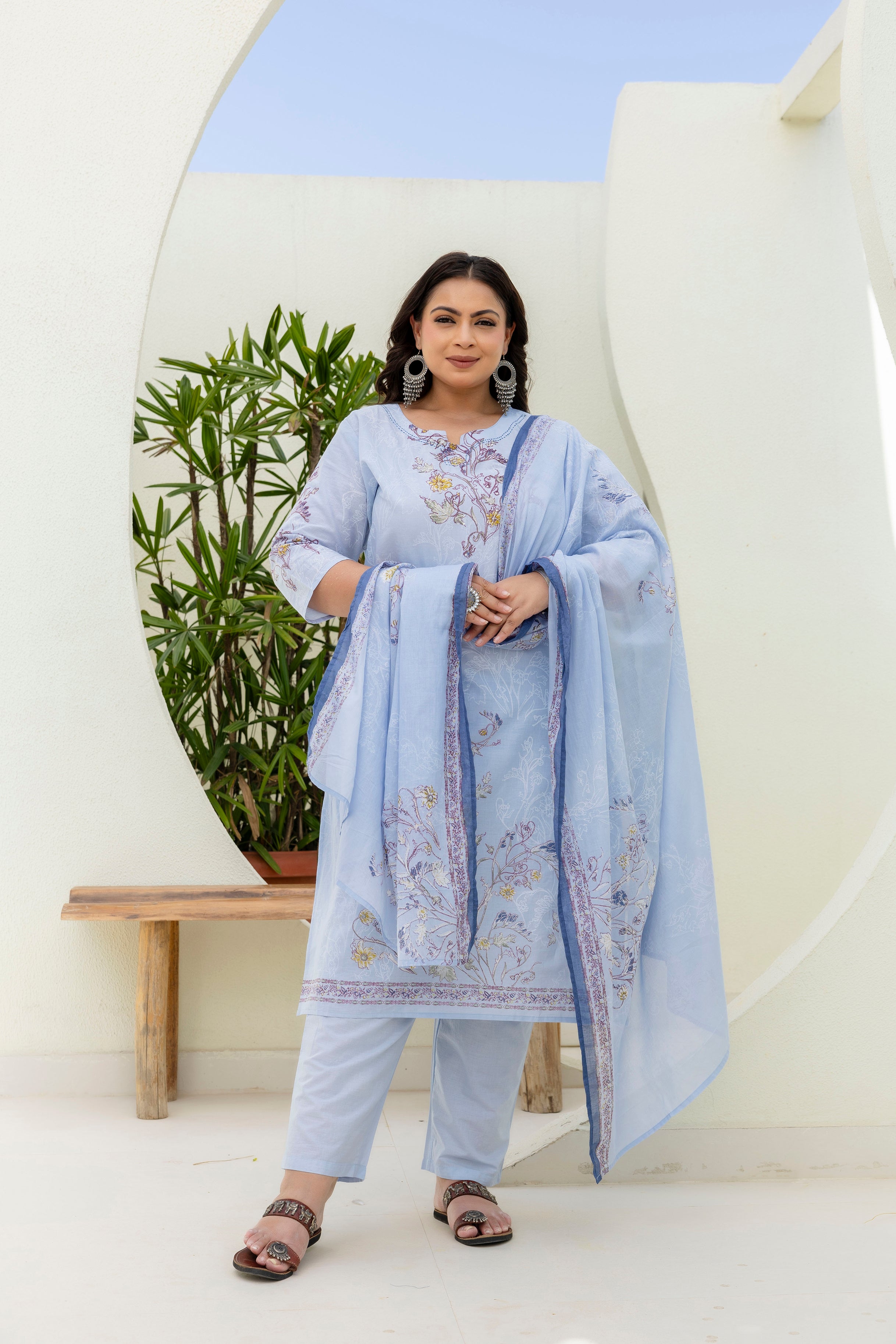 Blue Floral Kurta Set with Dupatta