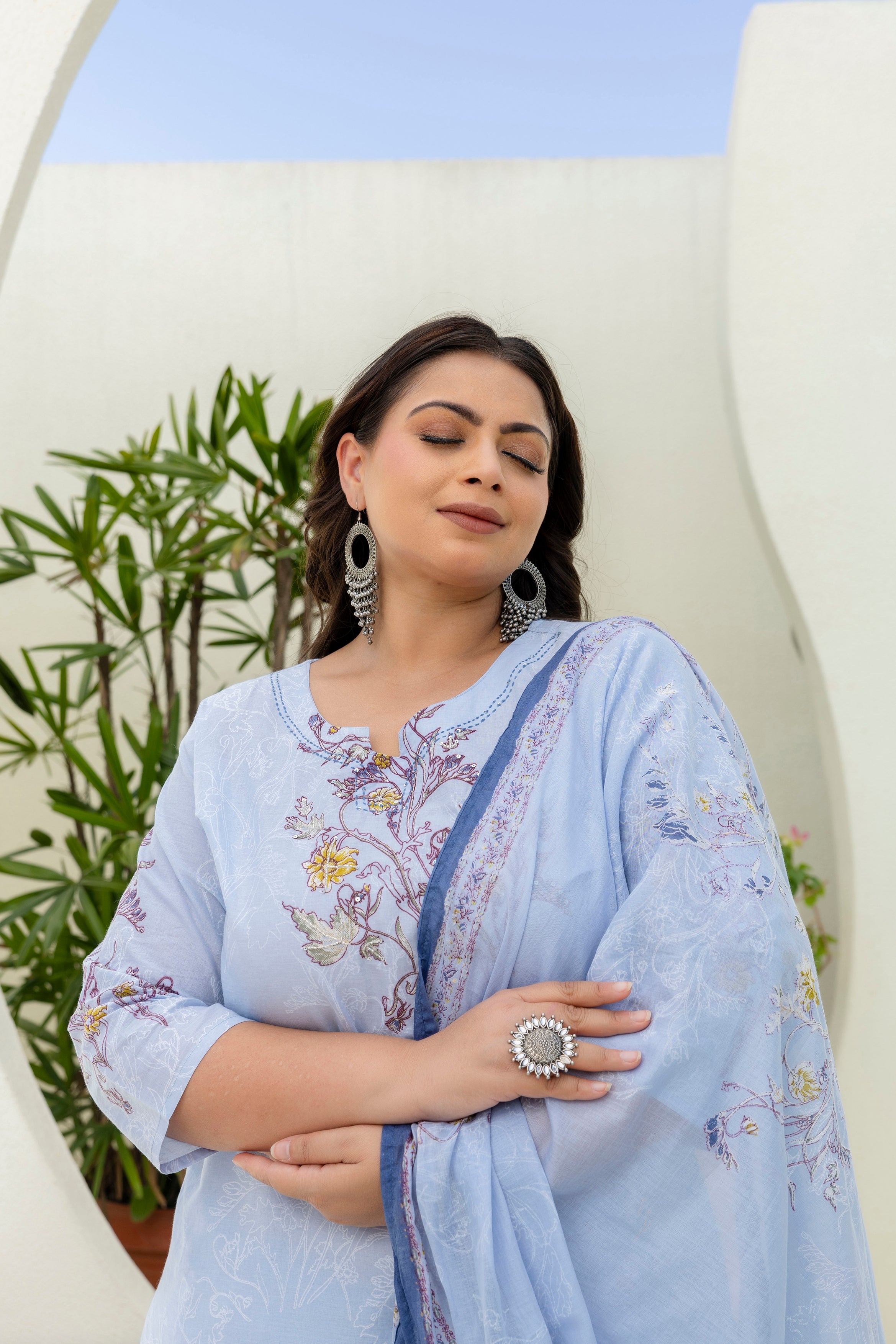 Blue Floral Kurta Set with Dupatta