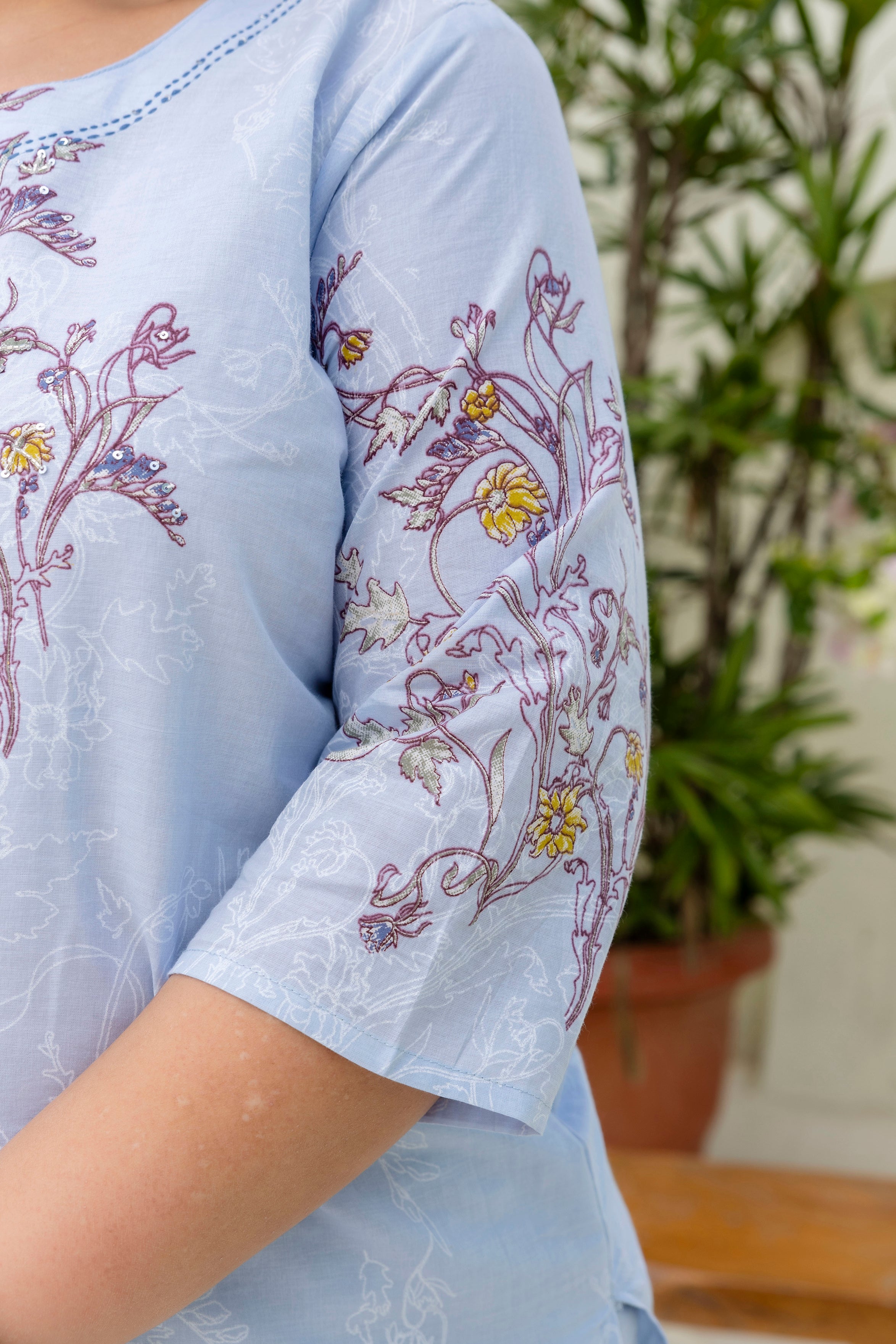 Blue Floral Kurta Set with Dupatta