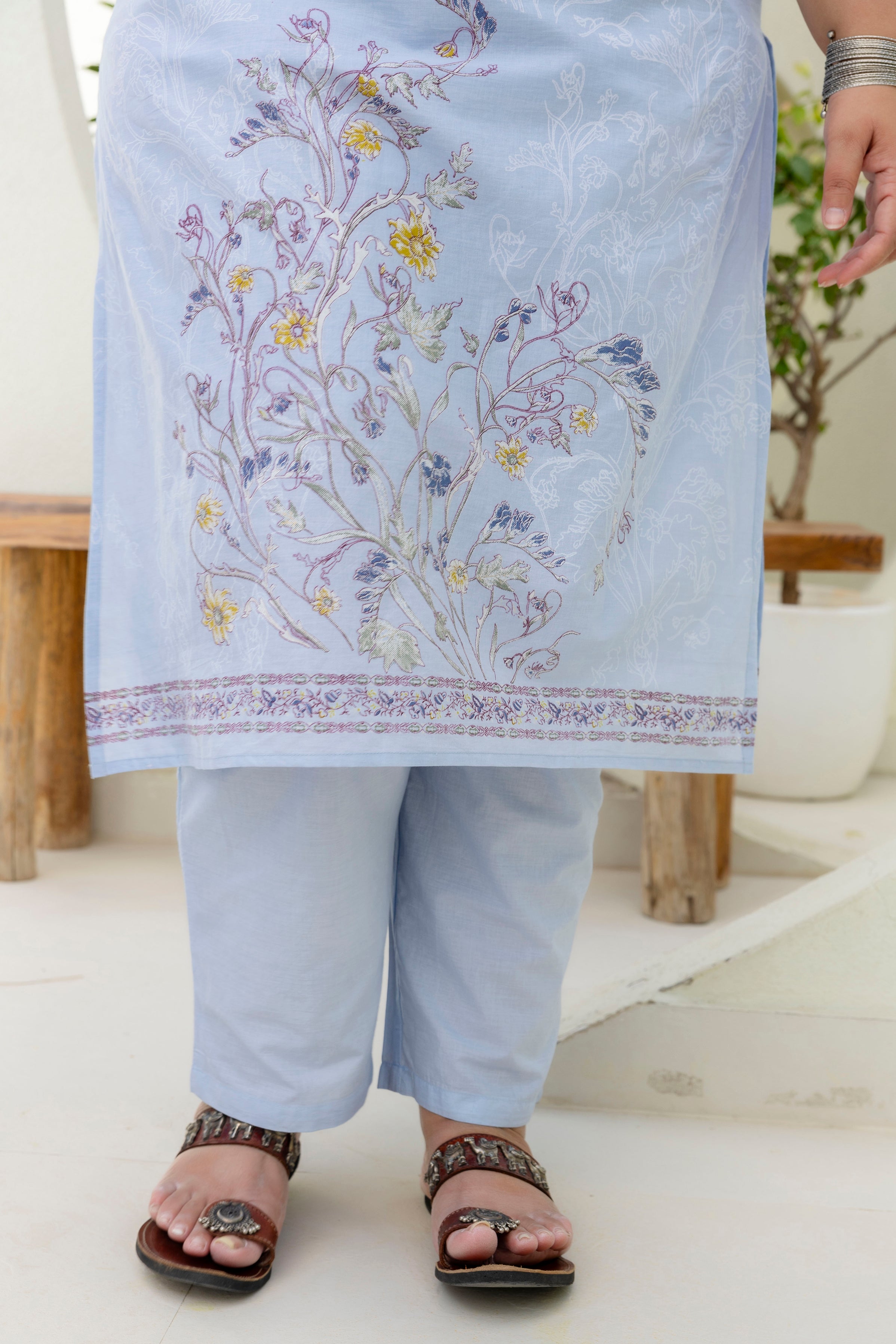 Blue Floral Kurta Set with Dupatta