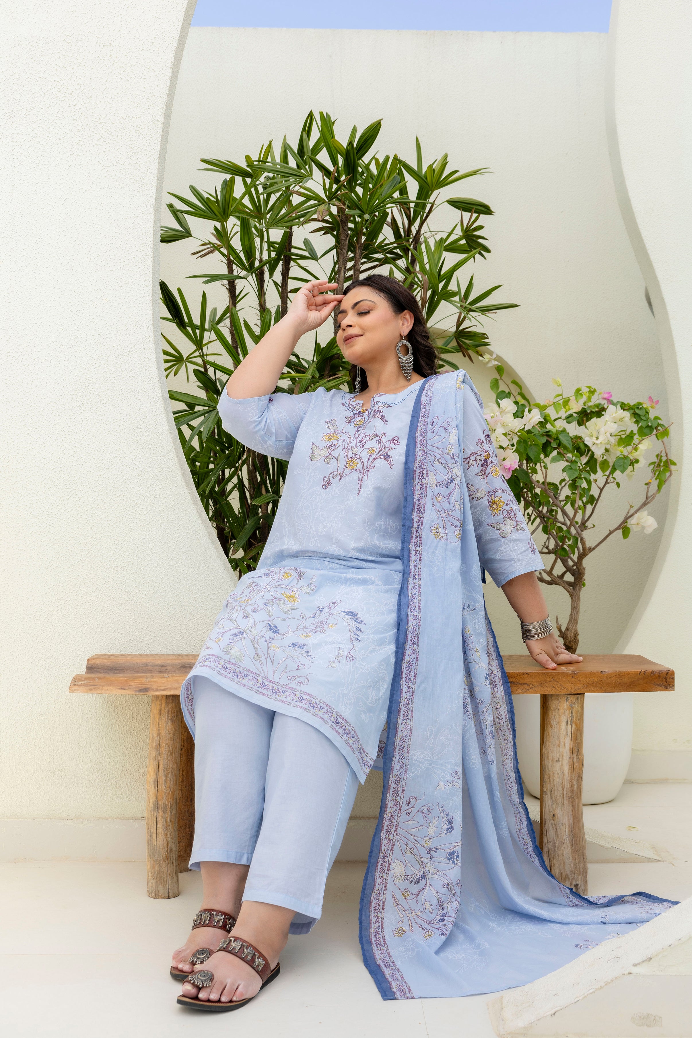 Blue Floral Kurta Set with Dupatta