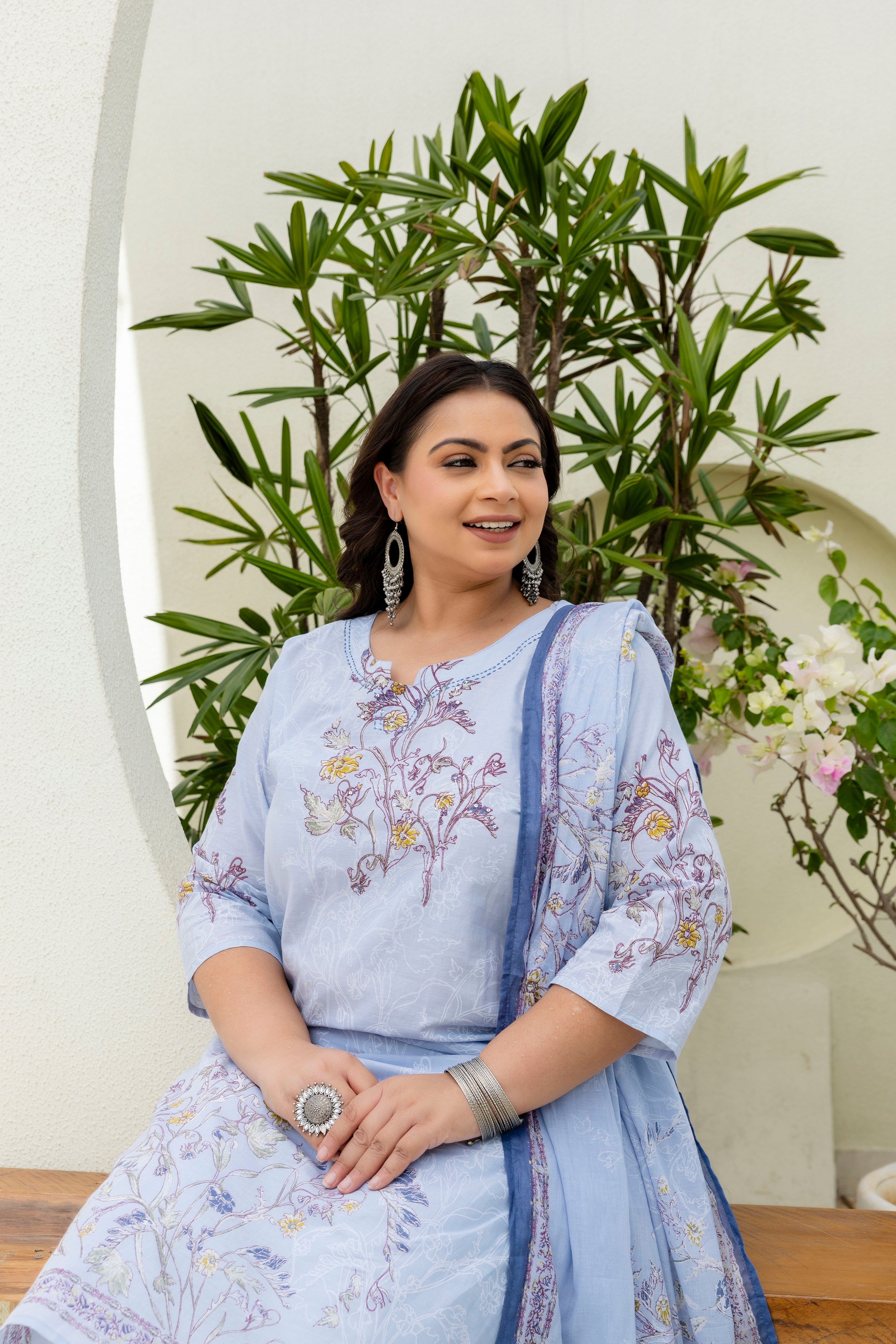 Blue Floral Kurta Set with Dupatta