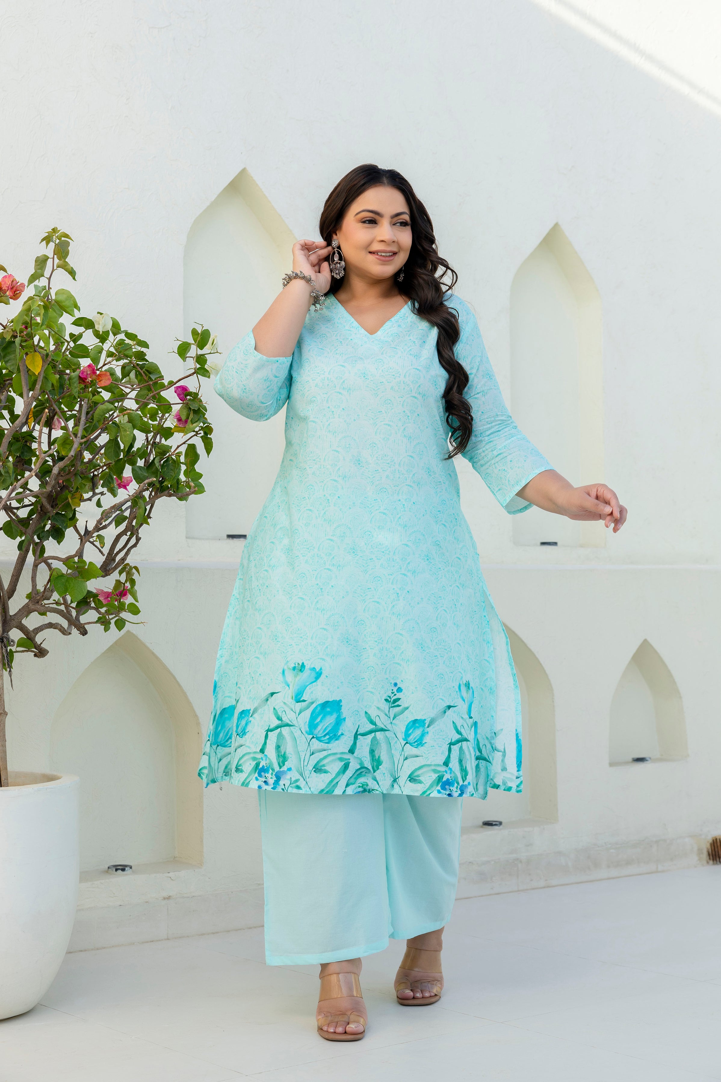 Aqua Blue Kurta Palazzo Set