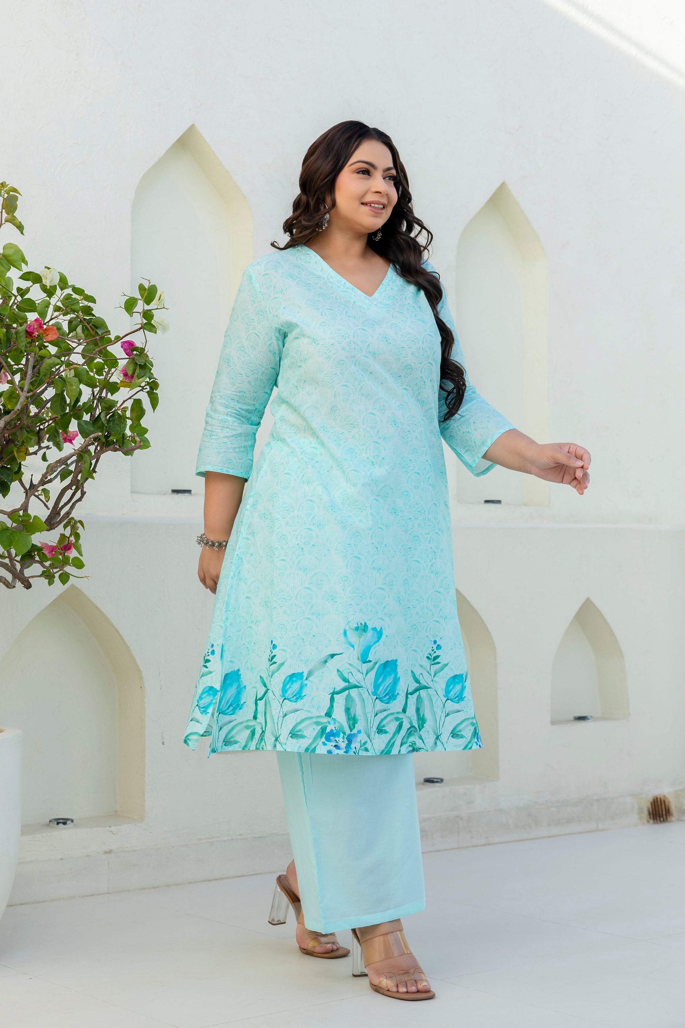 Aqua Blue Kurta Palazzo Set