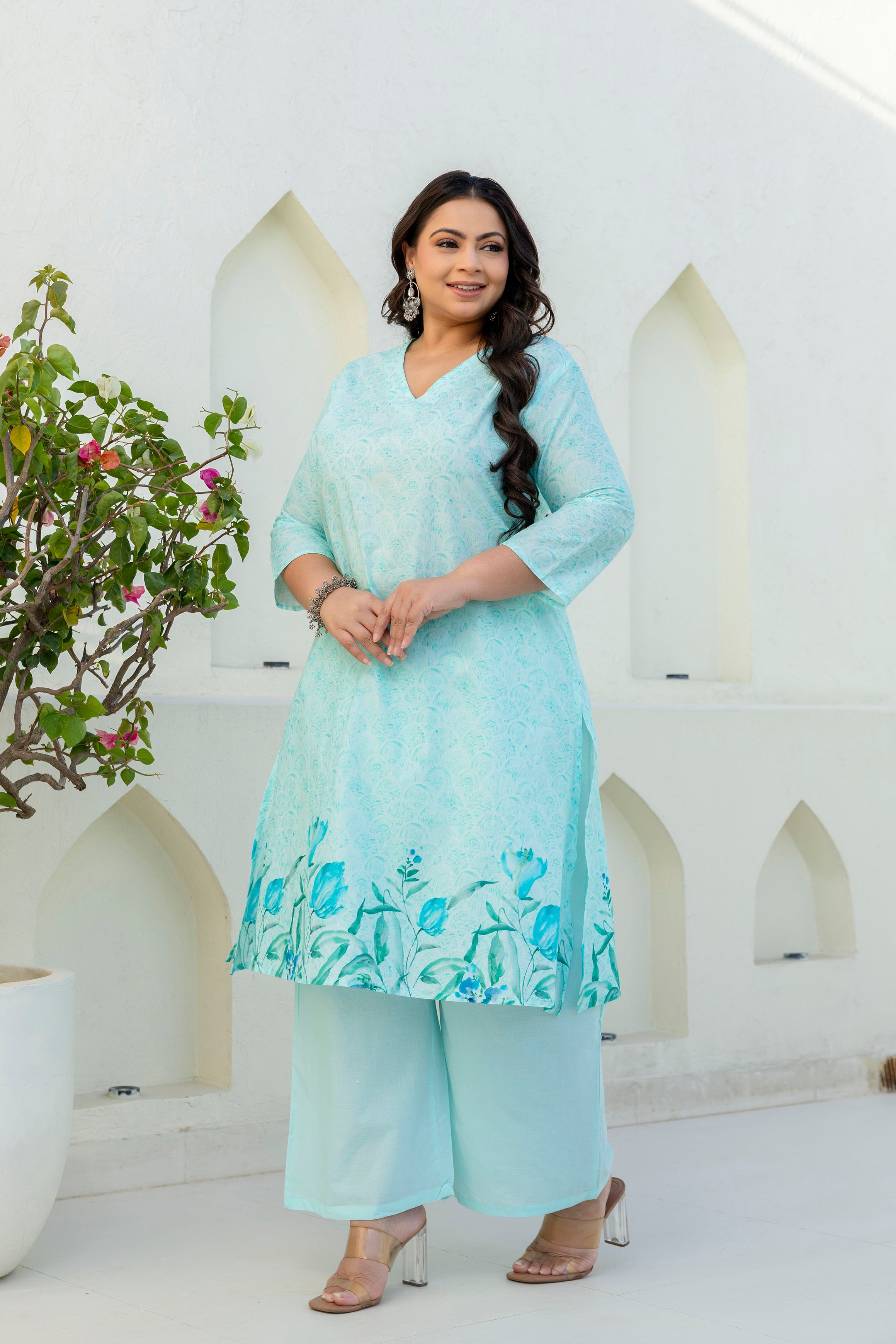 Aqua Blue Kurta Palazzo Set