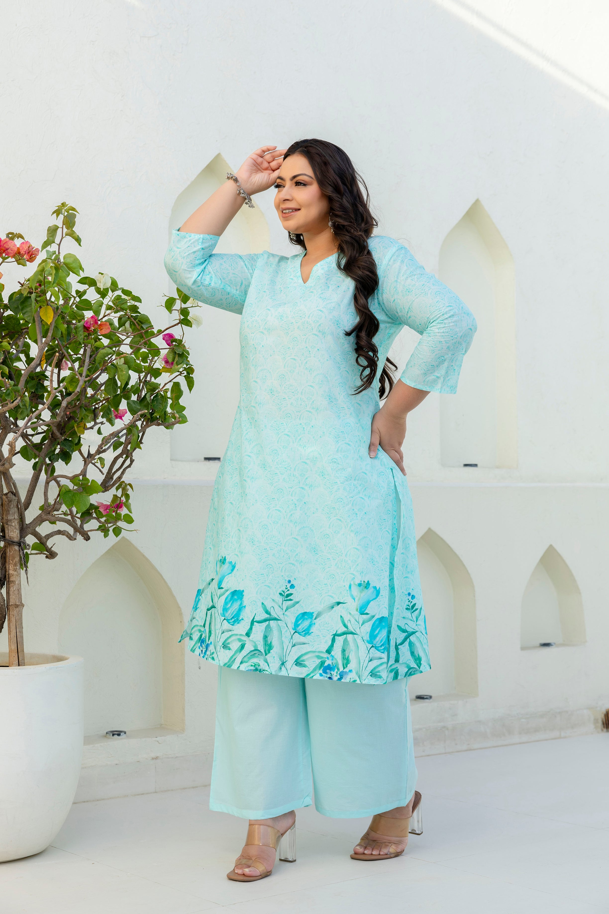 Aqua Blue Kurta Palazzo Set