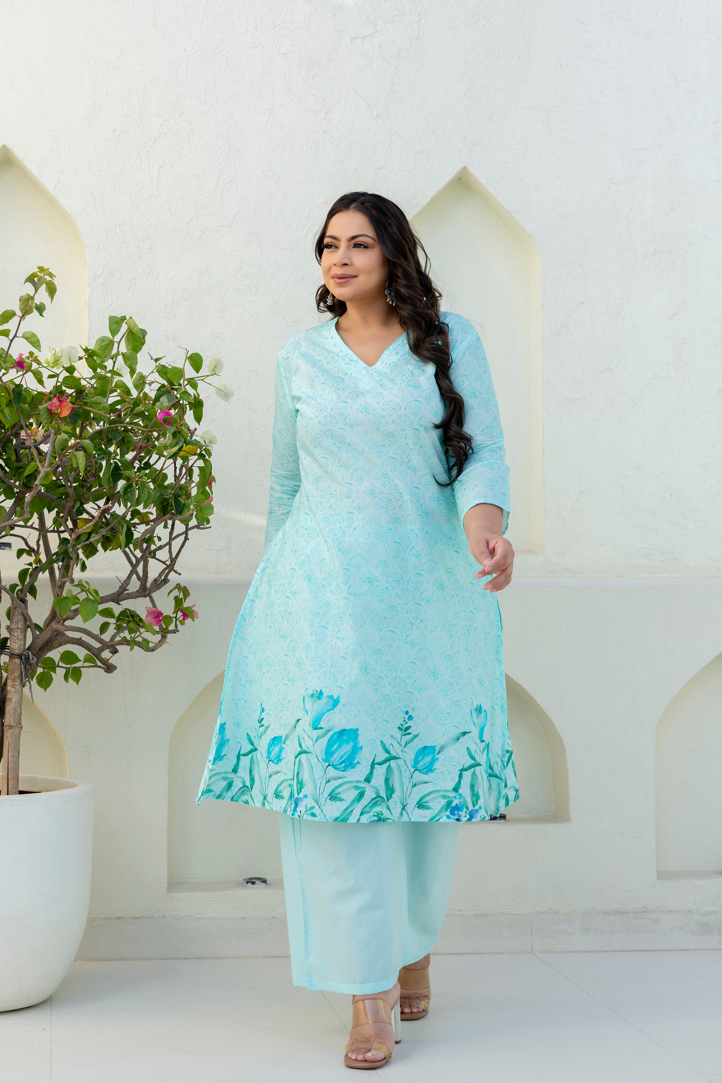 Aqua Blue Kurta Palazzo Set
