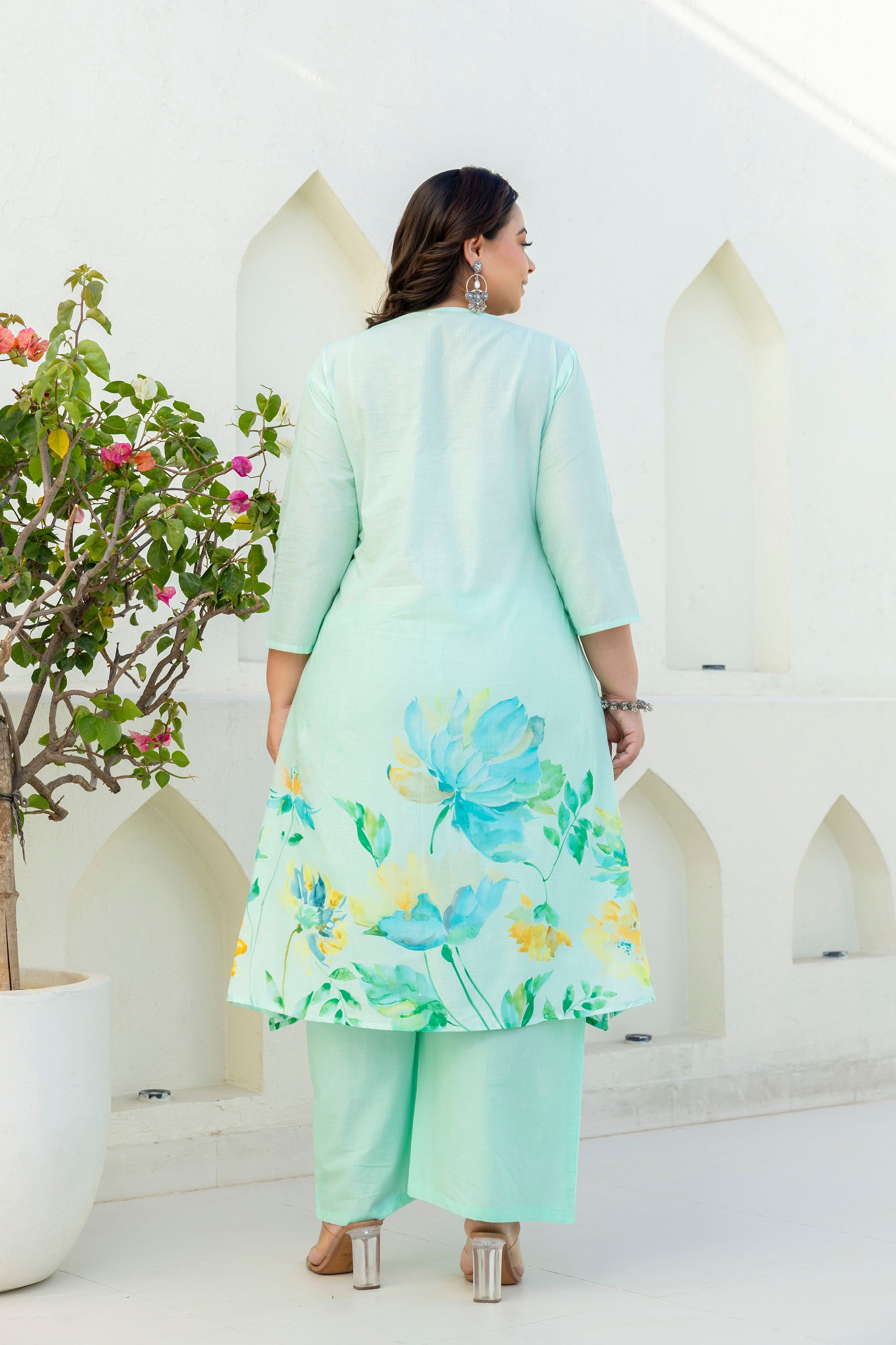 Mint Green Floral Kurta Palazzo Set