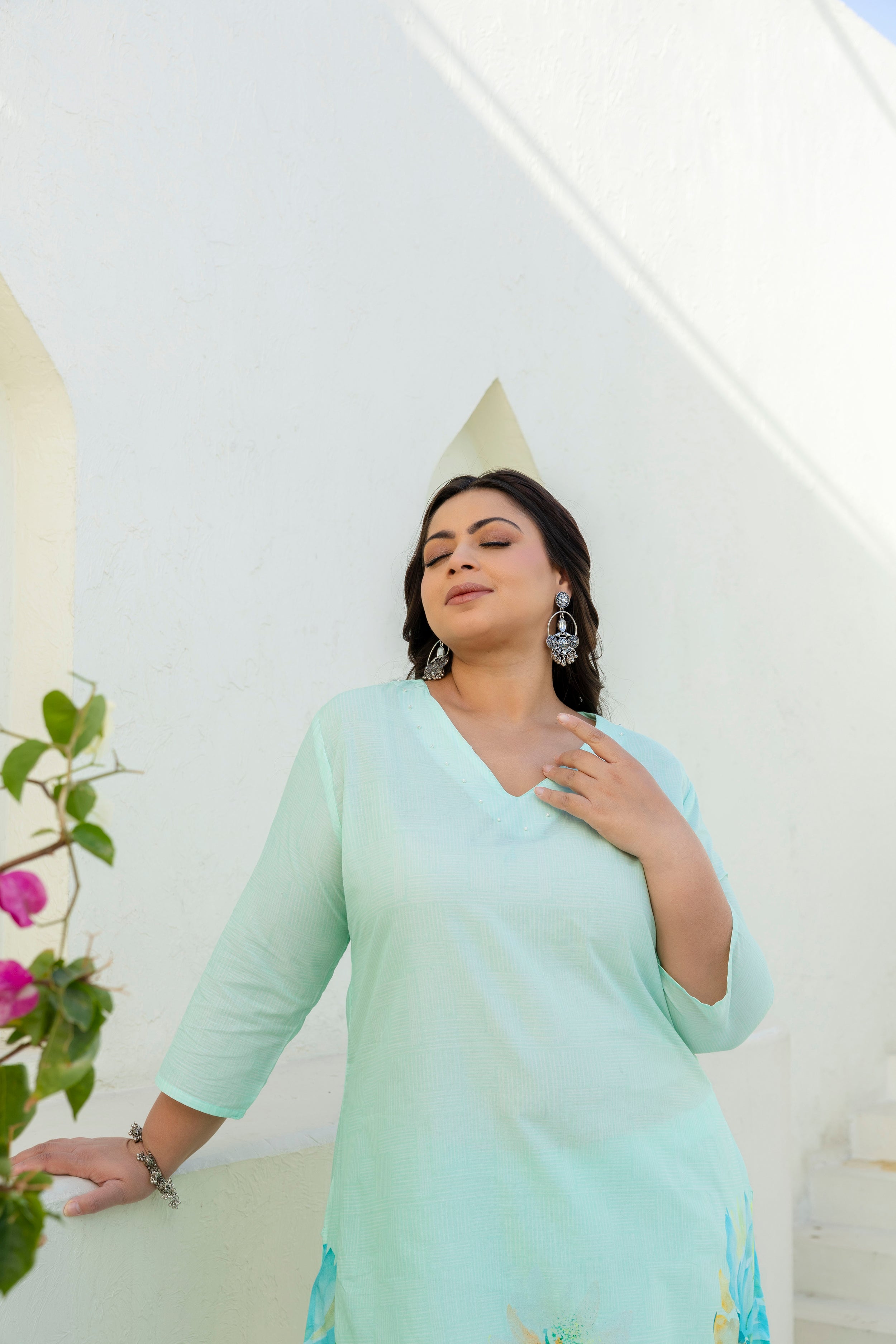 Mint Green Floral Kurta Palazzo Set