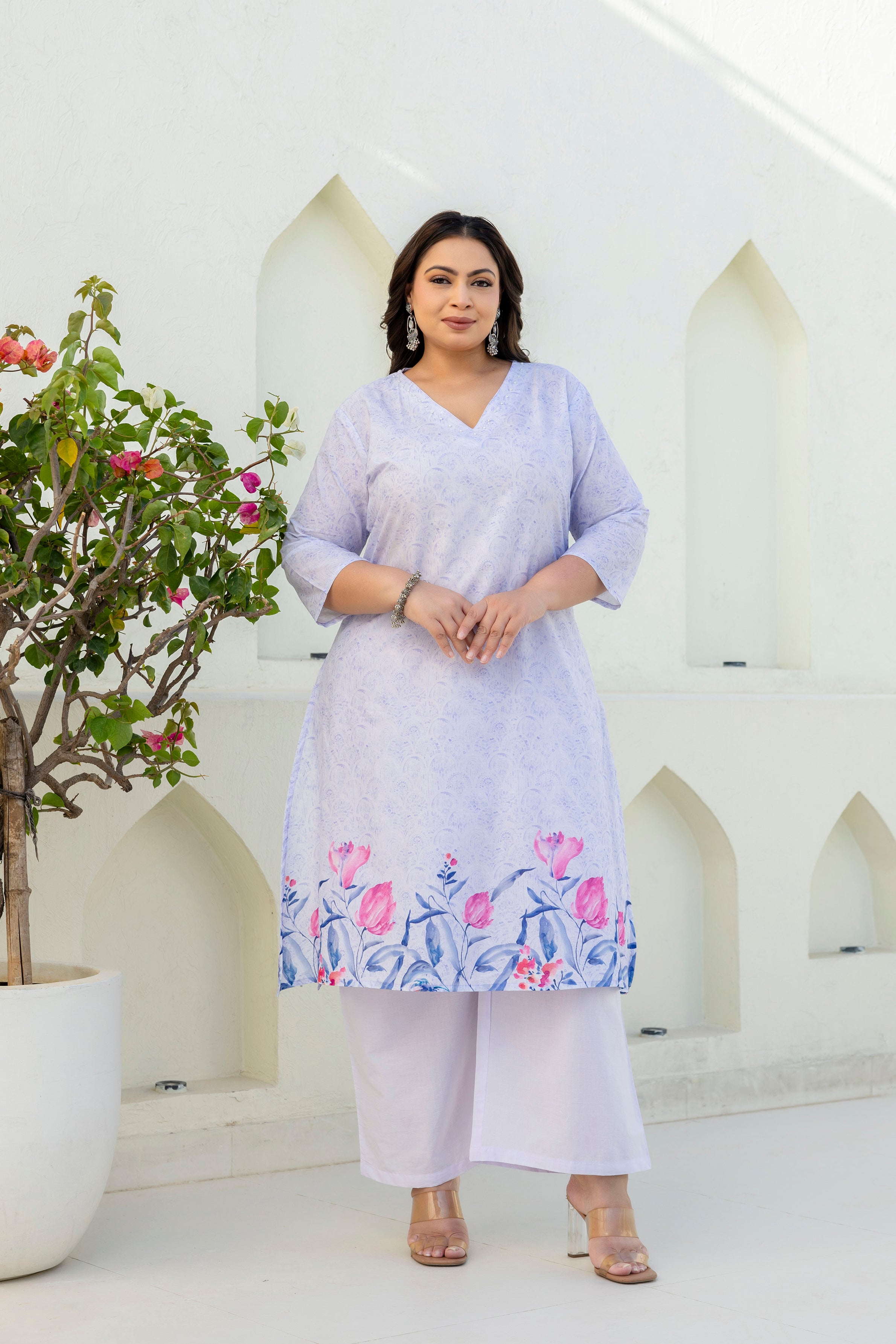 Lavender Floral Kurta Palazzo Set
