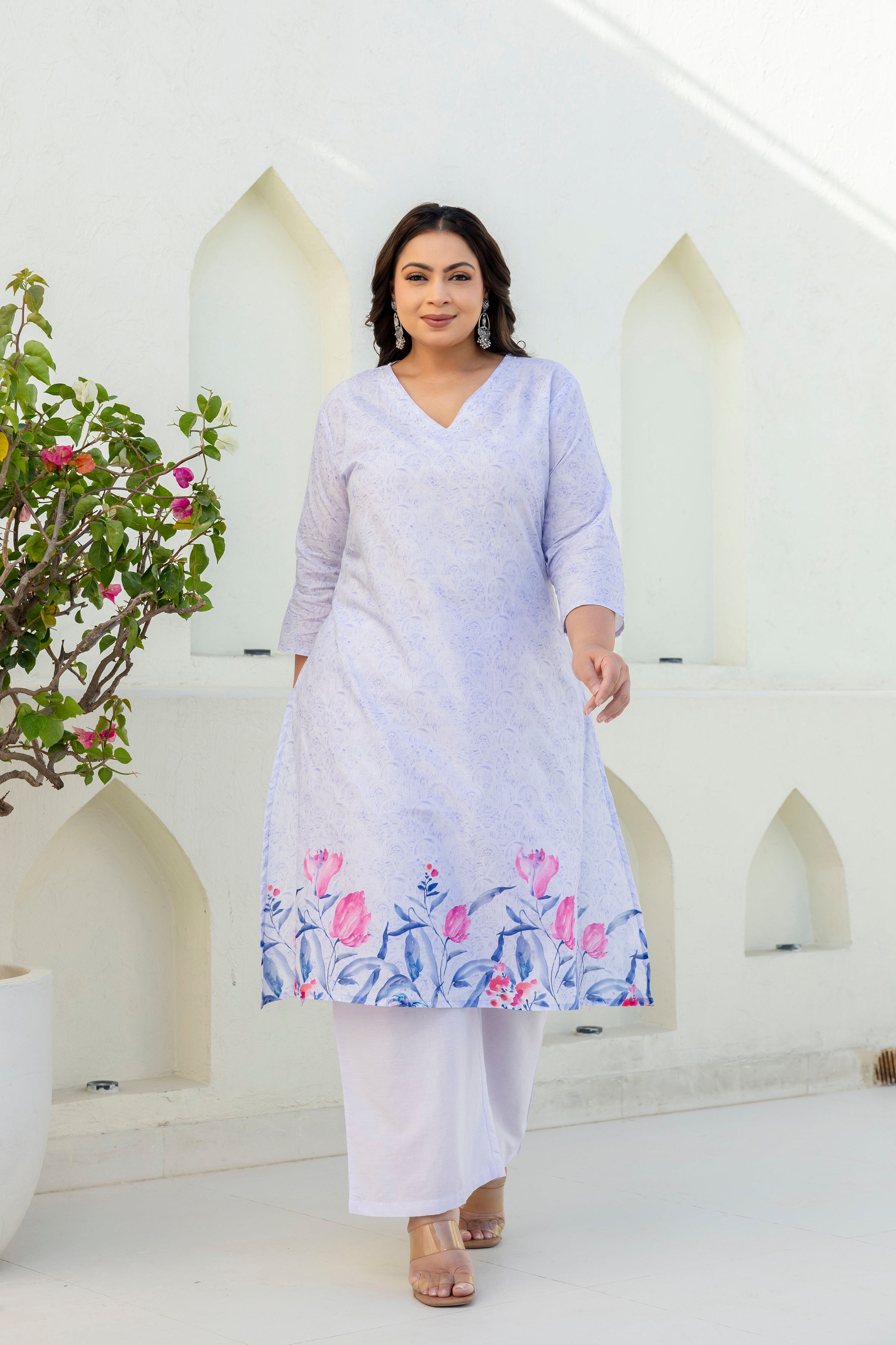 Lavender Floral Kurta Palazzo Set