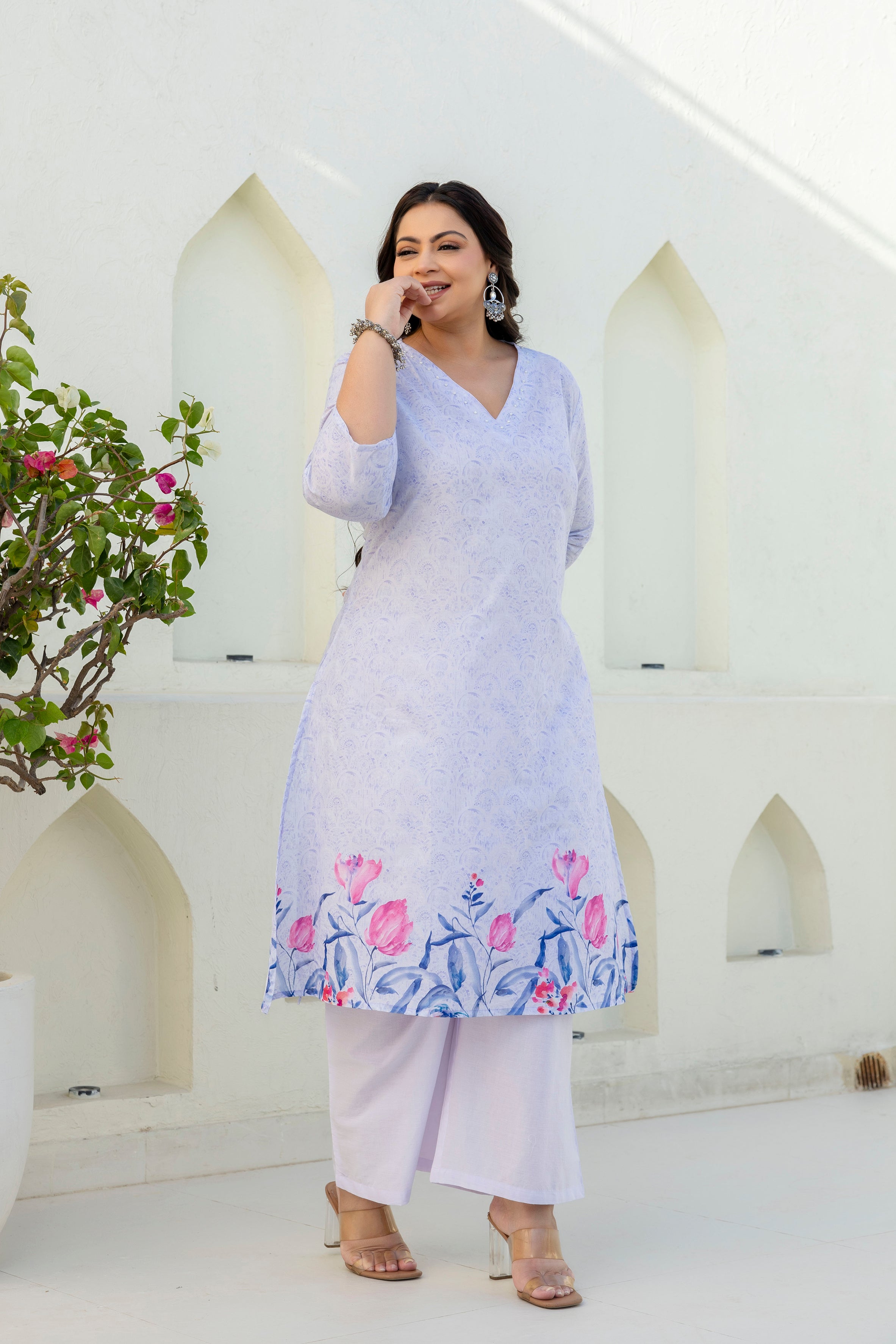 Lavender Floral Kurta Palazzo Set