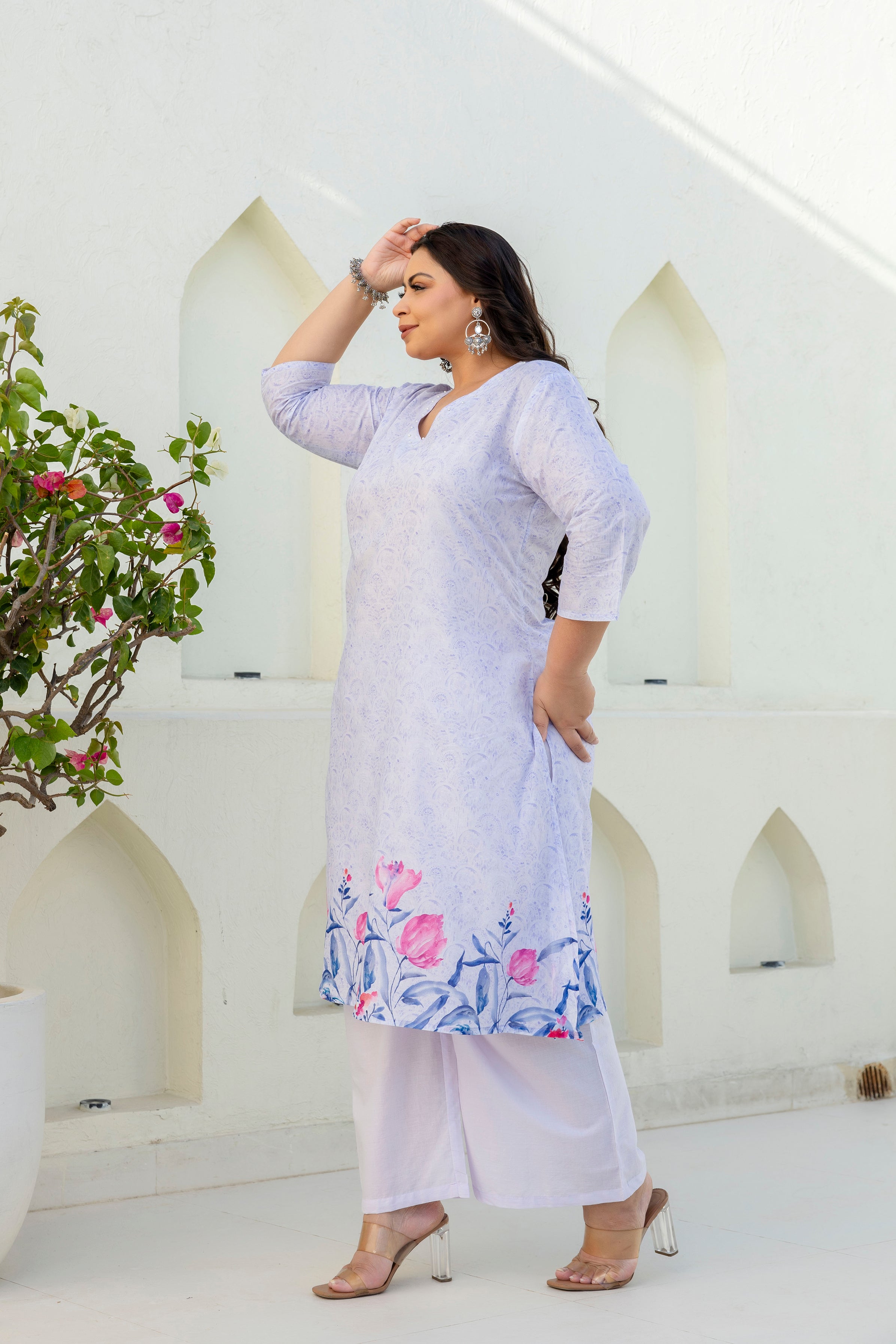 Lavender Floral Kurta Palazzo Set