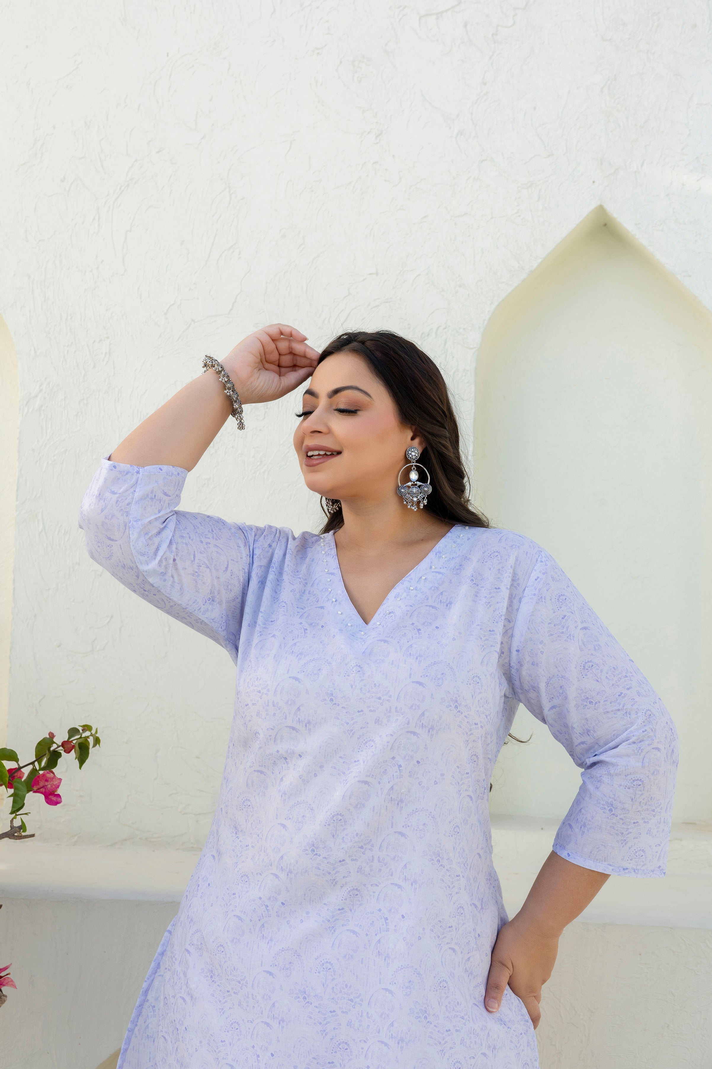 Lavender Floral Kurta Palazzo Set