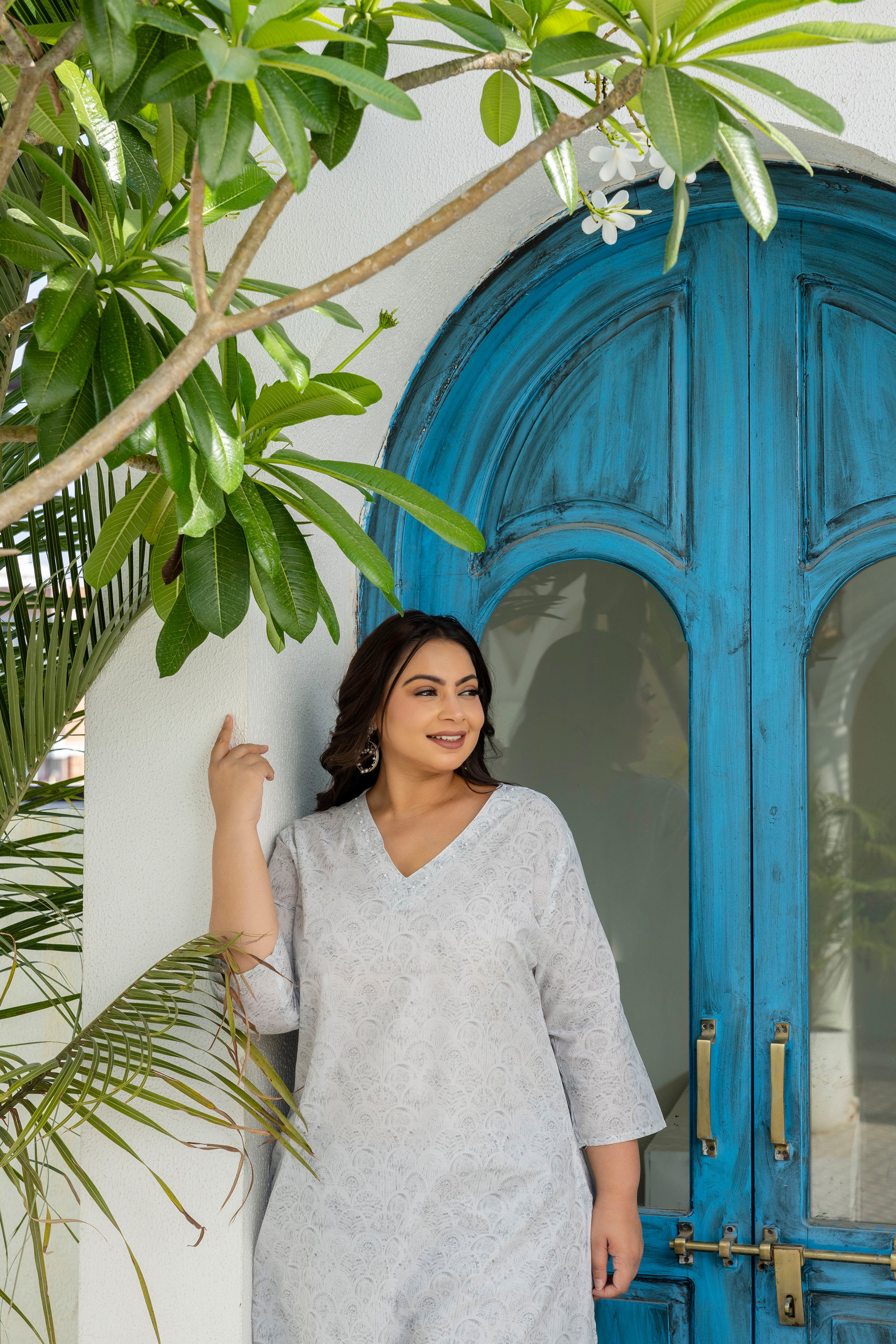 Grey Floral Kurta Palazzo Set