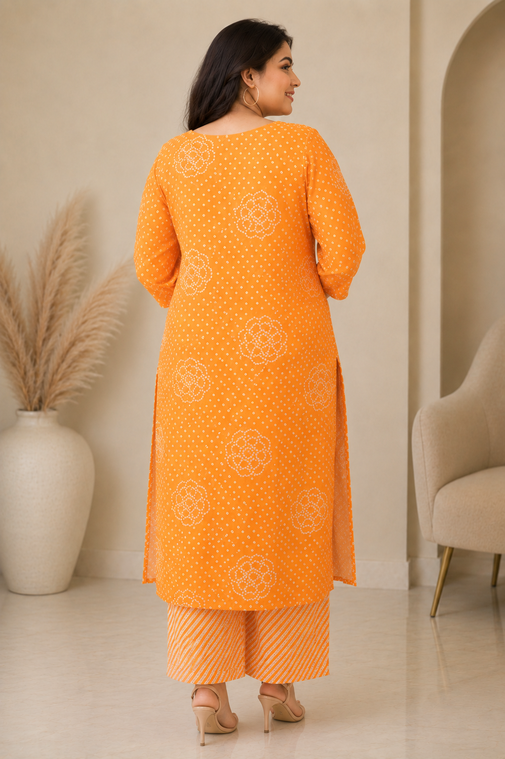 Orange Bandhani Grace Kurta Palazzo Set