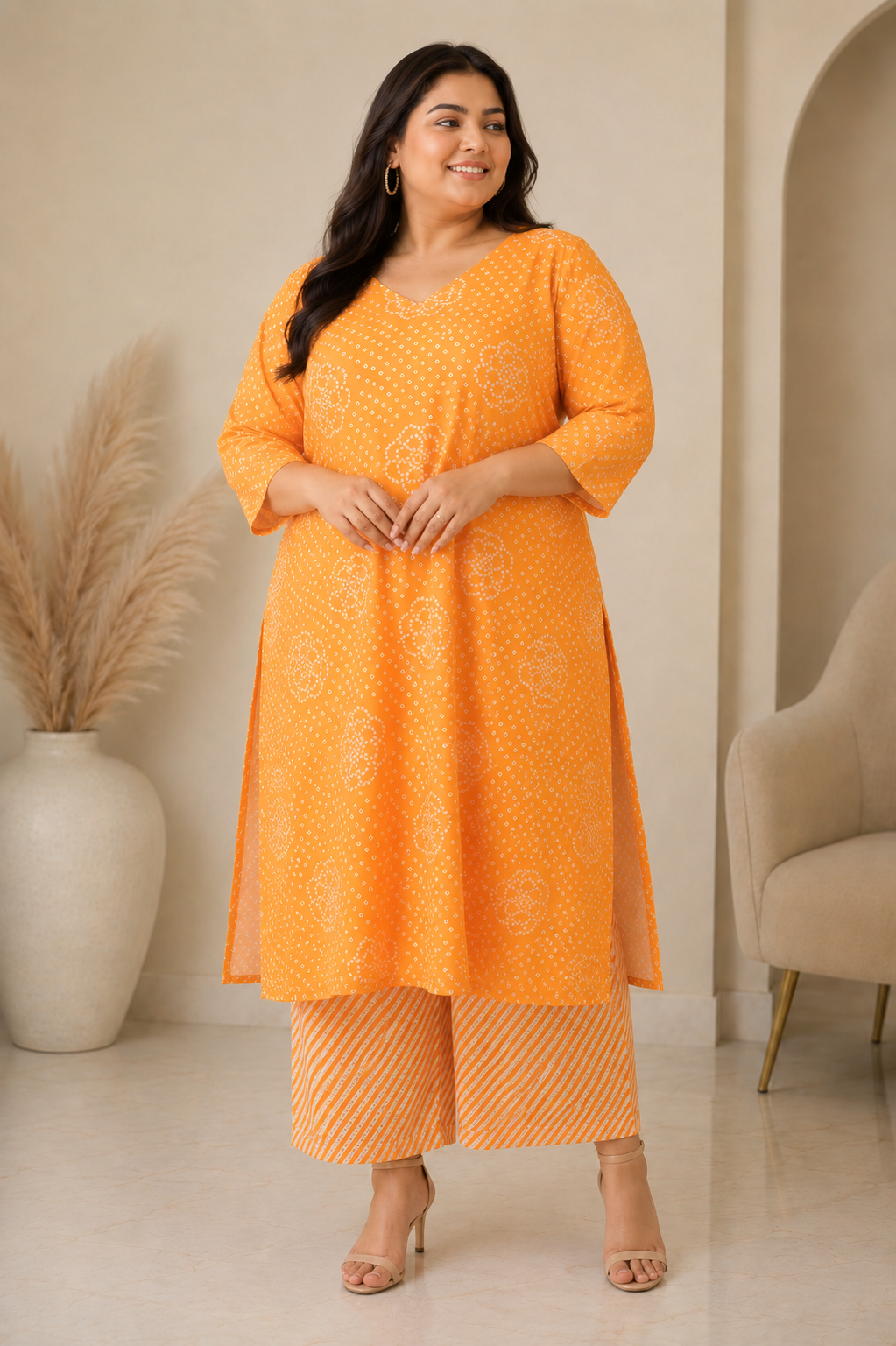 Orange Bandhani Grace Kurta Palazzo Set
