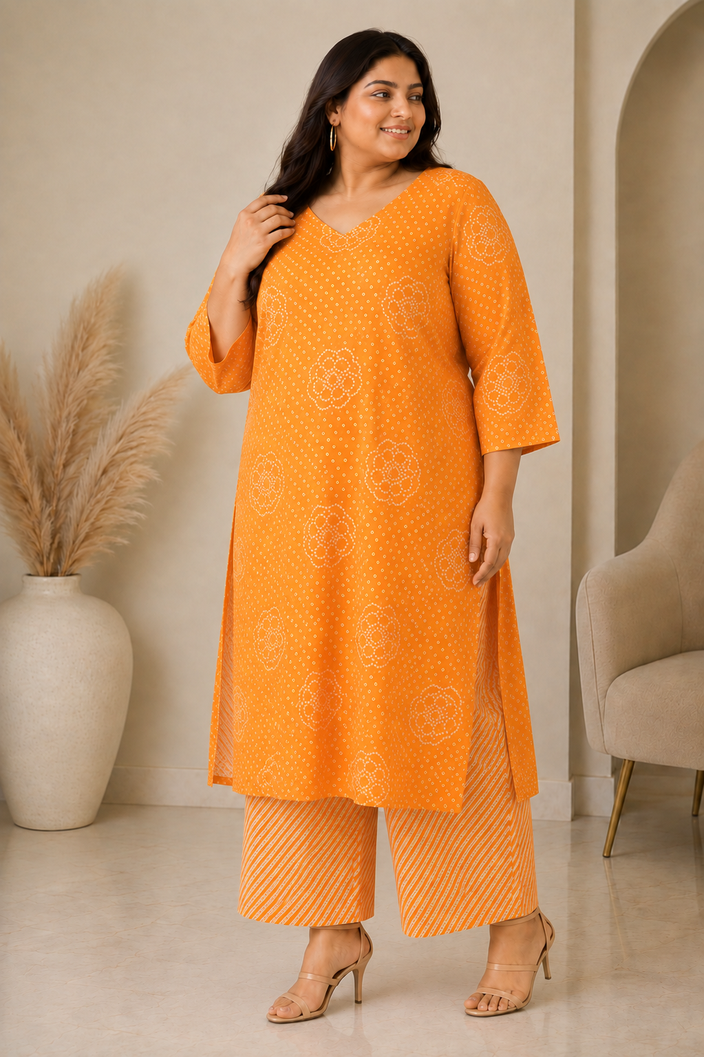 Orange Bandhani Grace Kurta Palazzo Set