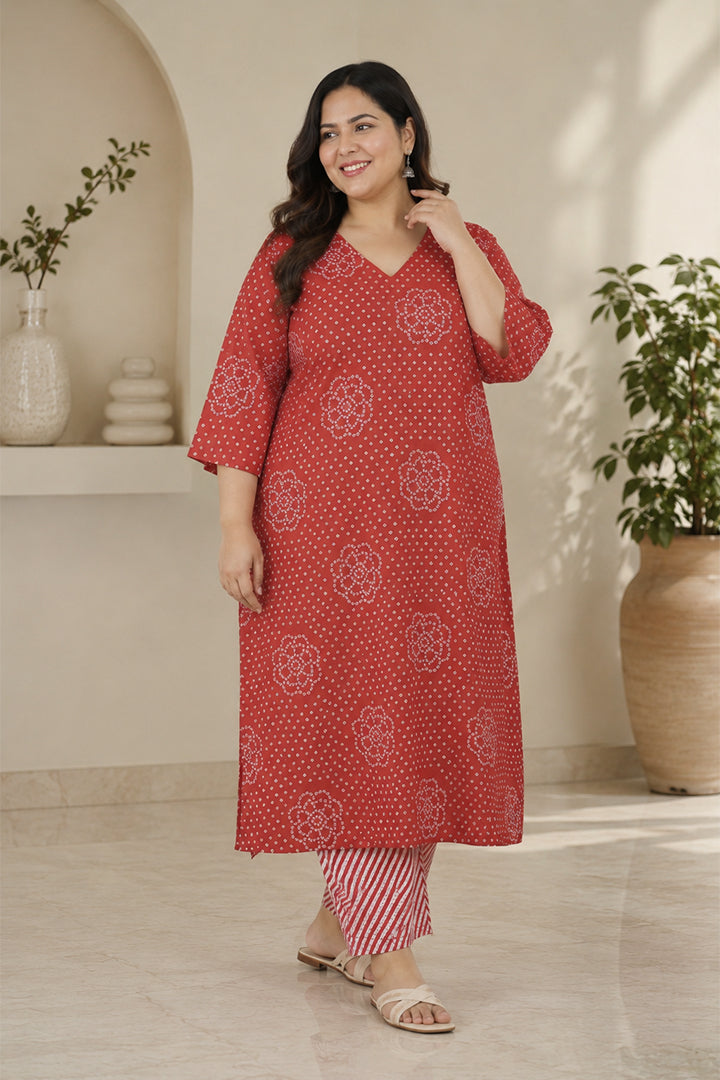 Red Bandhani Bloom Kurta Palazzo Set