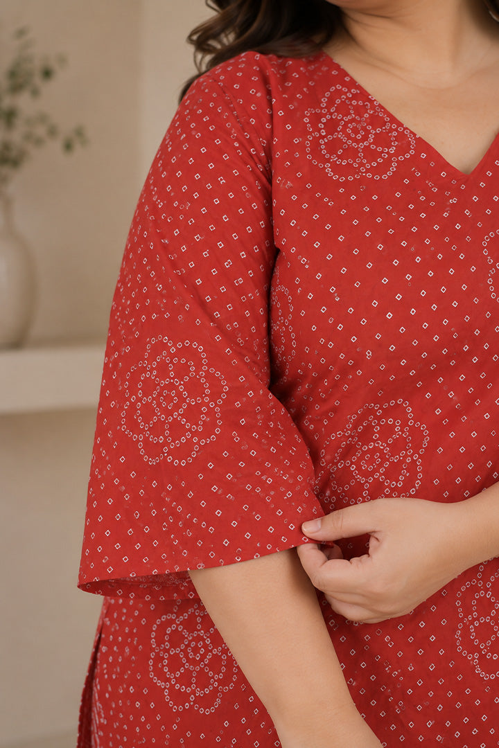 Red Bandhani Bloom Kurta Palazzo Set