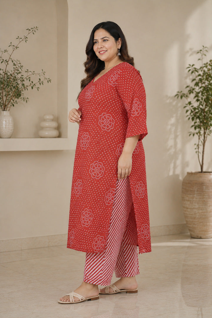 Red Bandhani Bloom Kurta Palazzo Set