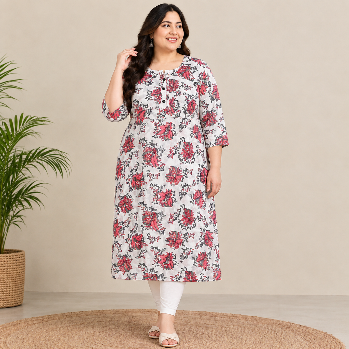 Crimson Bloom Pure Cotton Printed Long Kurti