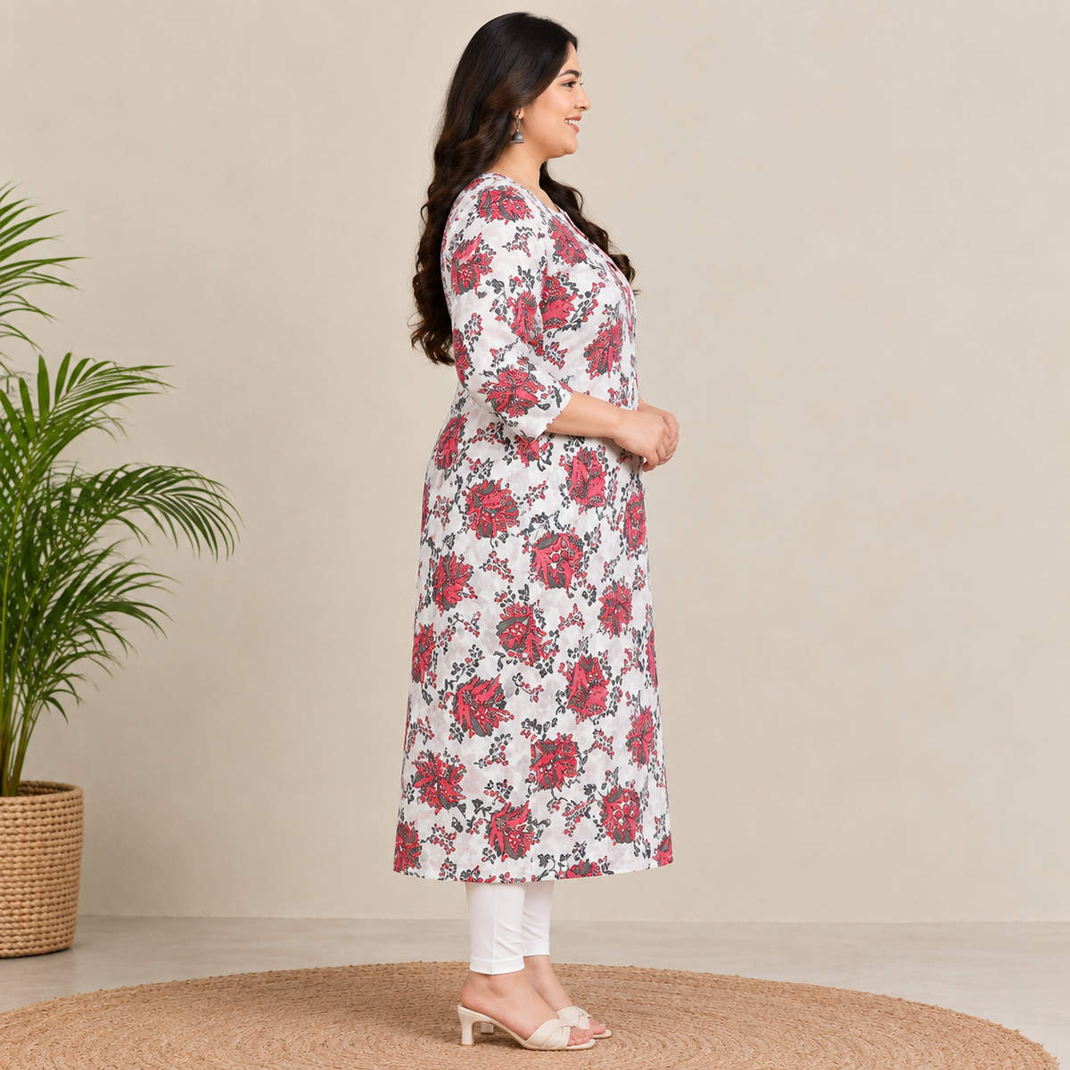 Crimson Bloom Pure Cotton Printed Long Kurti