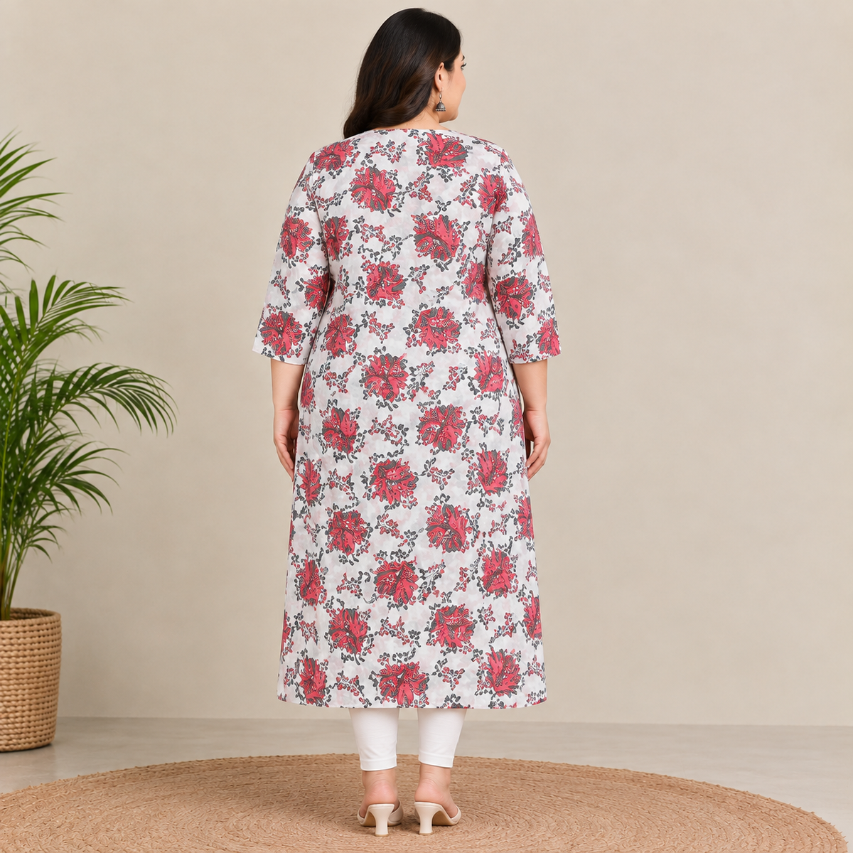 Crimson Bloom Pure Cotton Printed Long Kurti