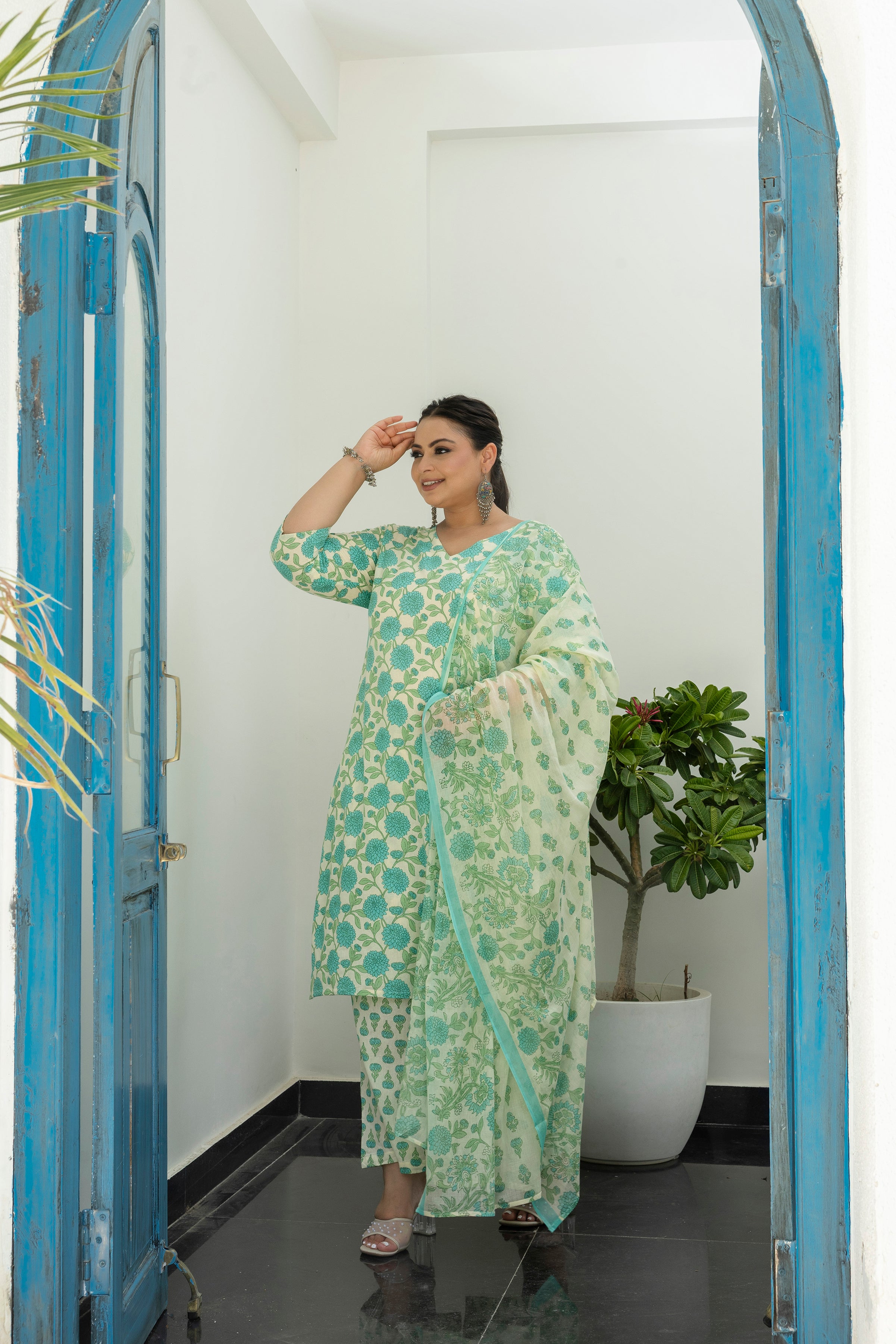 Off White Base With Turkish Print Kurta Set with Dupatta