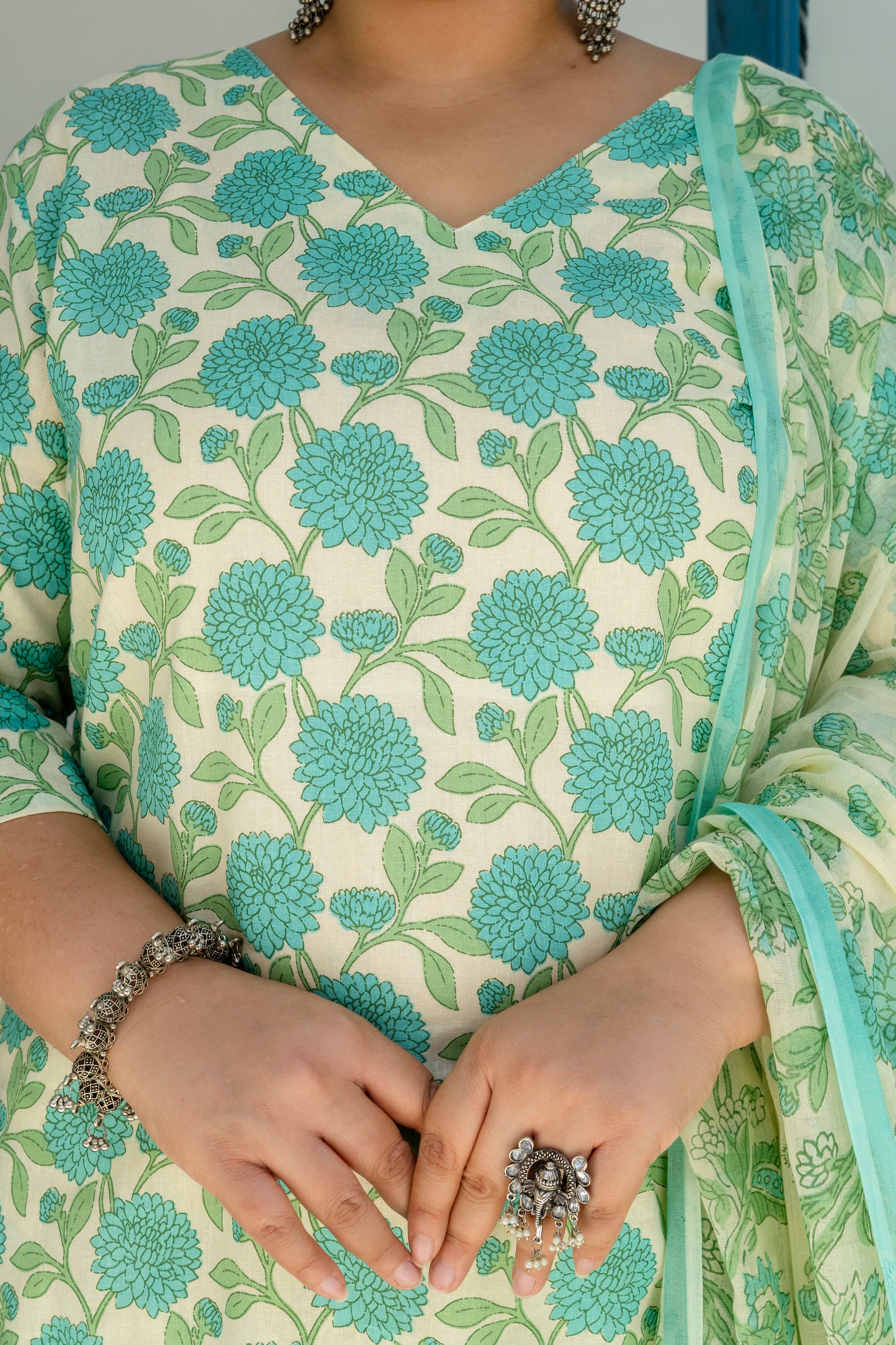 Off White Base With Turkish Print Kurta Set with Dupatta